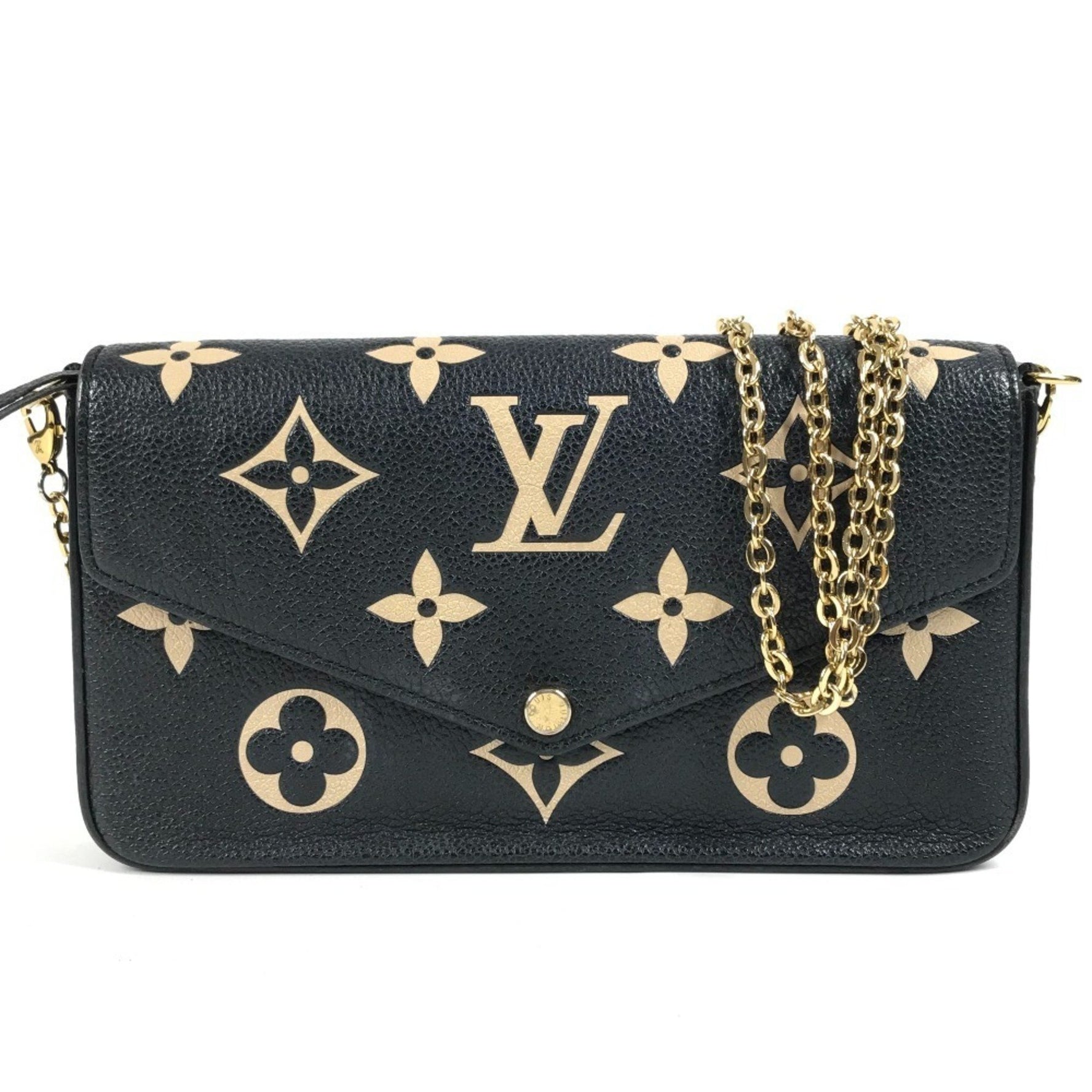 LOUIS VUITTON Monogram Empreinte Pochette Felicie Shoulder Bag with Chain Wallet and Long in Leather, Noir Black