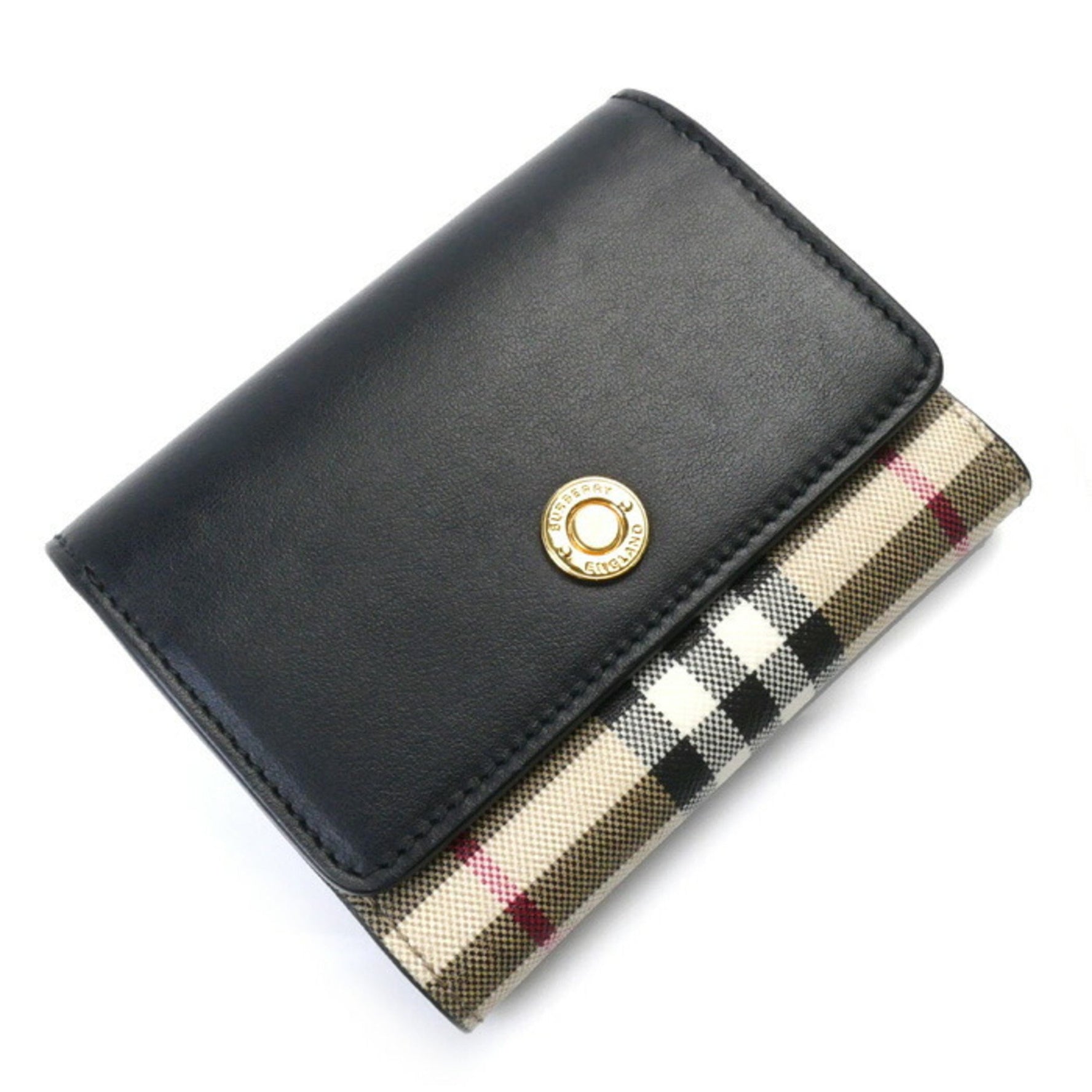 BURBERRY Lancaster Tri-fold Wallet Black Beige Women's