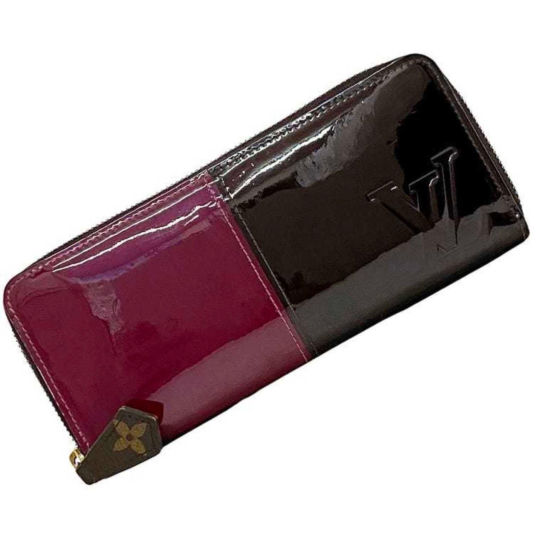 Louis Vuitton Wallet Portefeuille Miroir f-22001 Bordeaux Brown Magenta Amaranth Vernis Monogram M64403 Round Long Patent Leather Canvas LOUIS VUITTON Bicolor