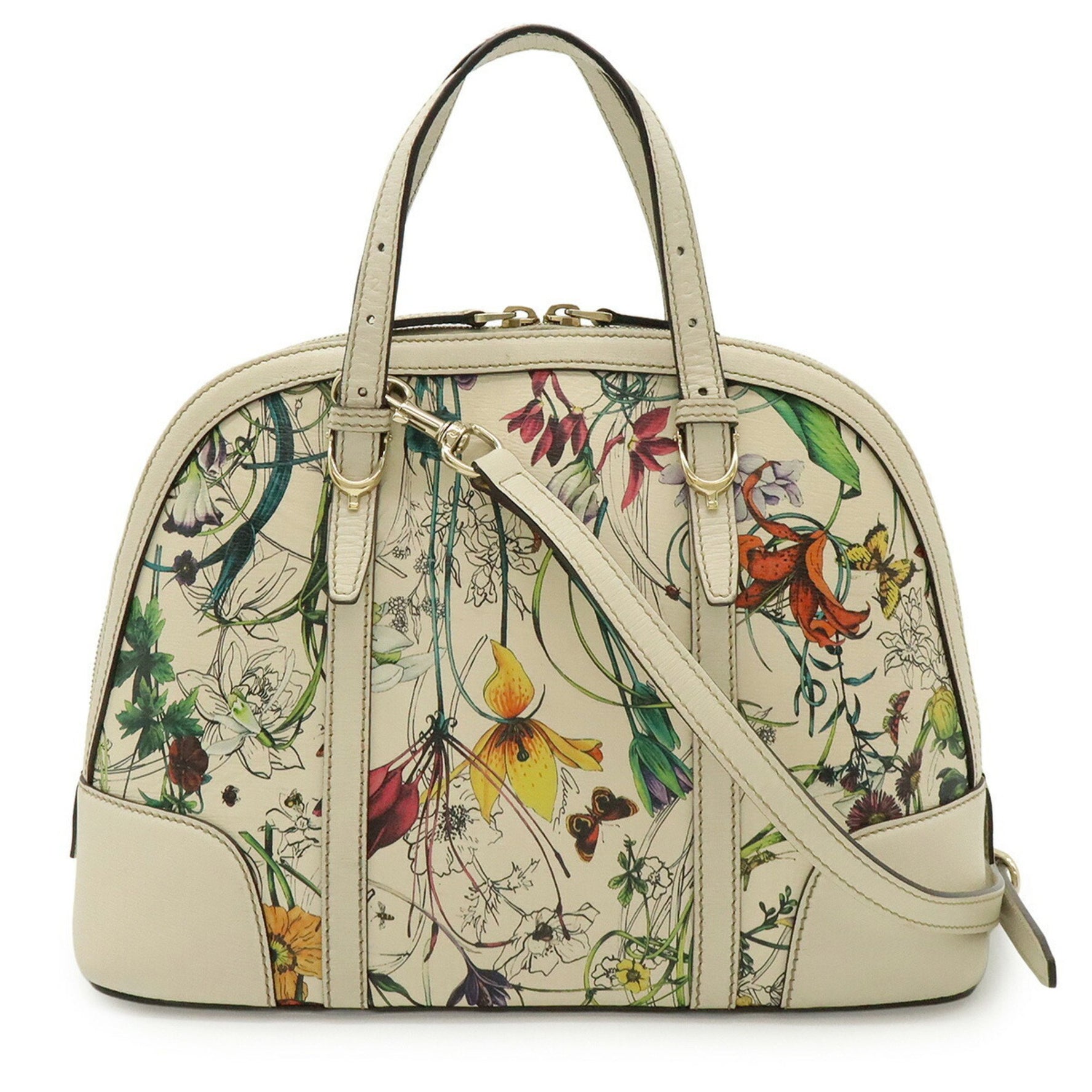 GUCCI Gucci Nice Flora Handbag Shoulder Bag Leather Ivory Multicolor
