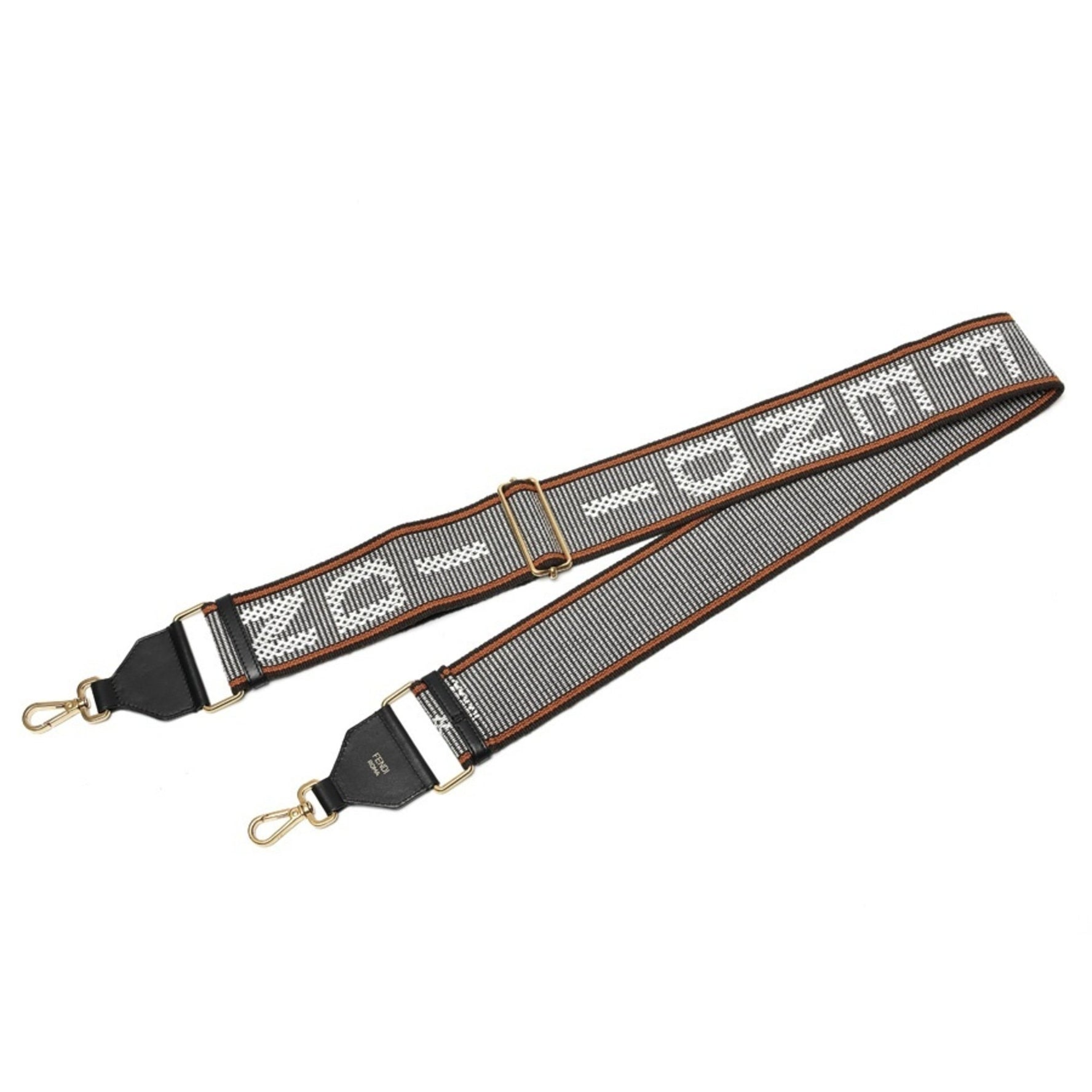 FENDI Strap You Shoulder Canvas Leather Black White