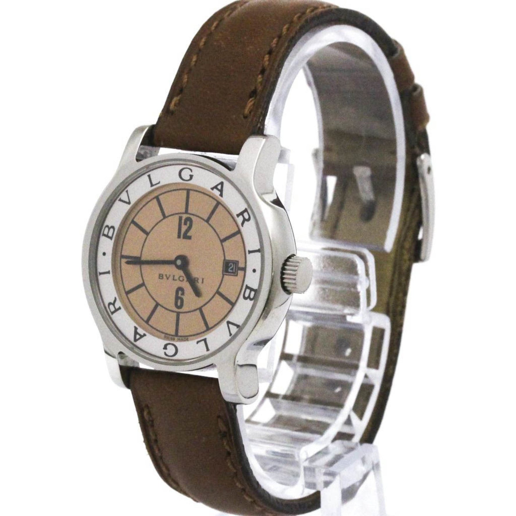 BVLGARI Solotempo Steel Leather Quartz Ladies Watch Polished