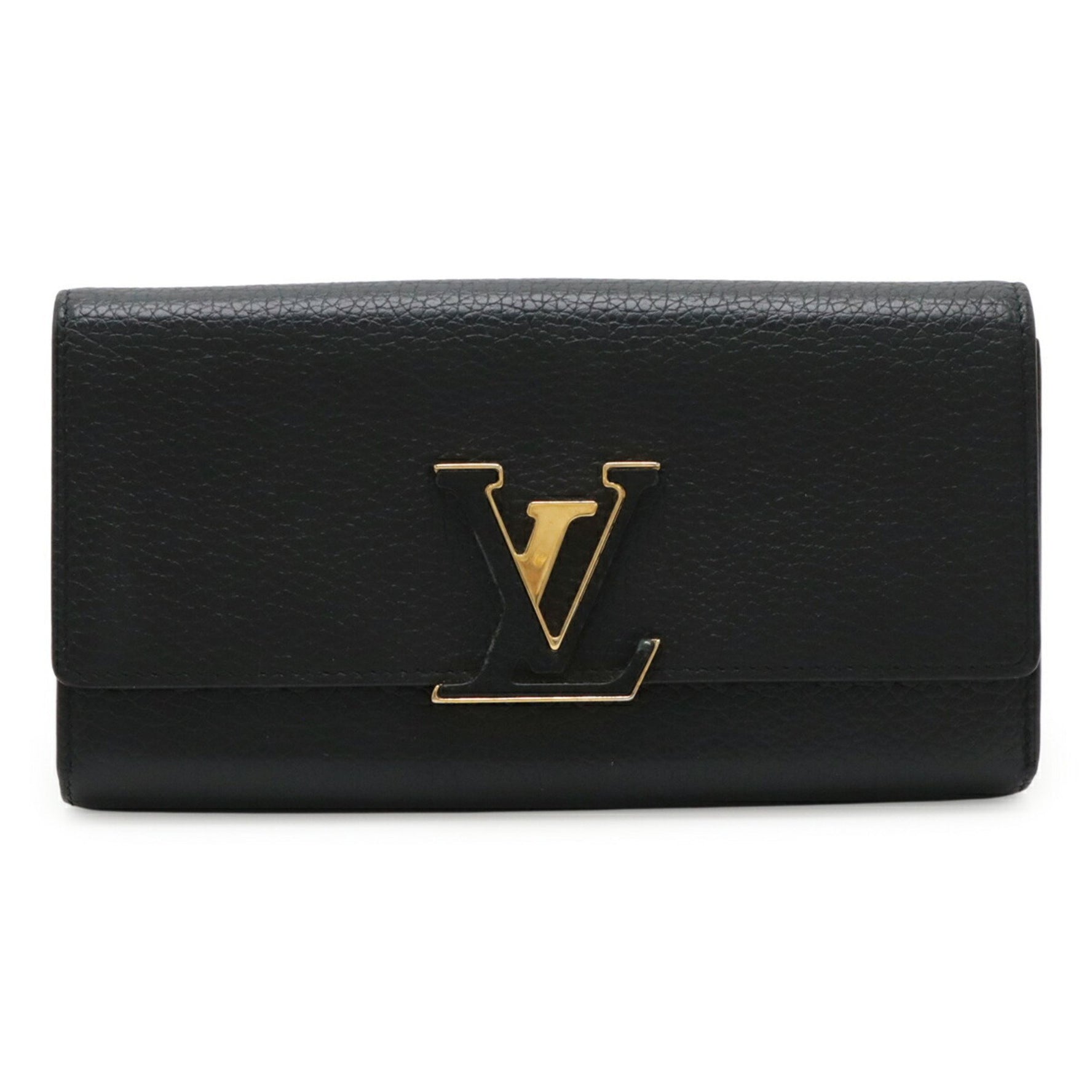 LOUIS VUITTON Portefeuille Capucines Bi-fold Long Wallet in Taurillon Leather, Noir, Black, and Fuchsia