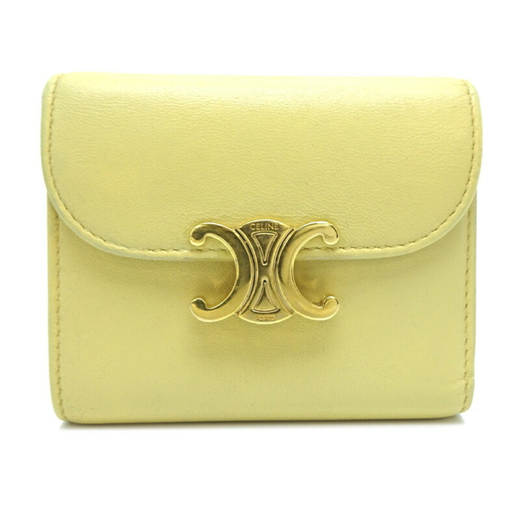 Celine Triomphe Compact Wallet, Tri-fold Leather Light