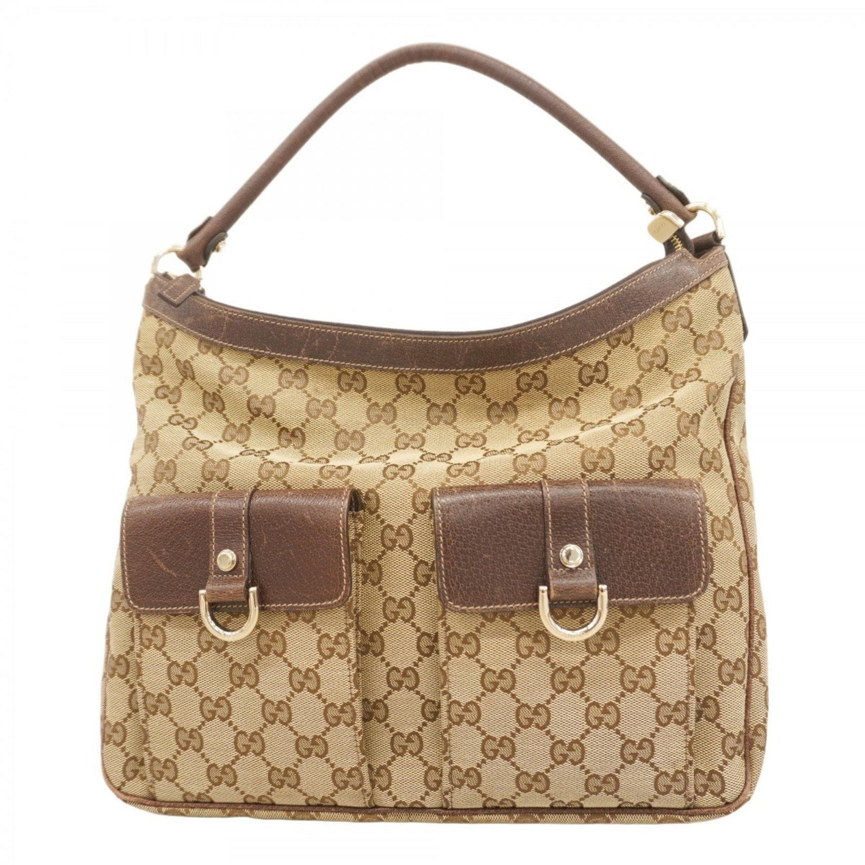 Gucci GG Canvas Shoulder Bag Beige Brown Champagne Women's