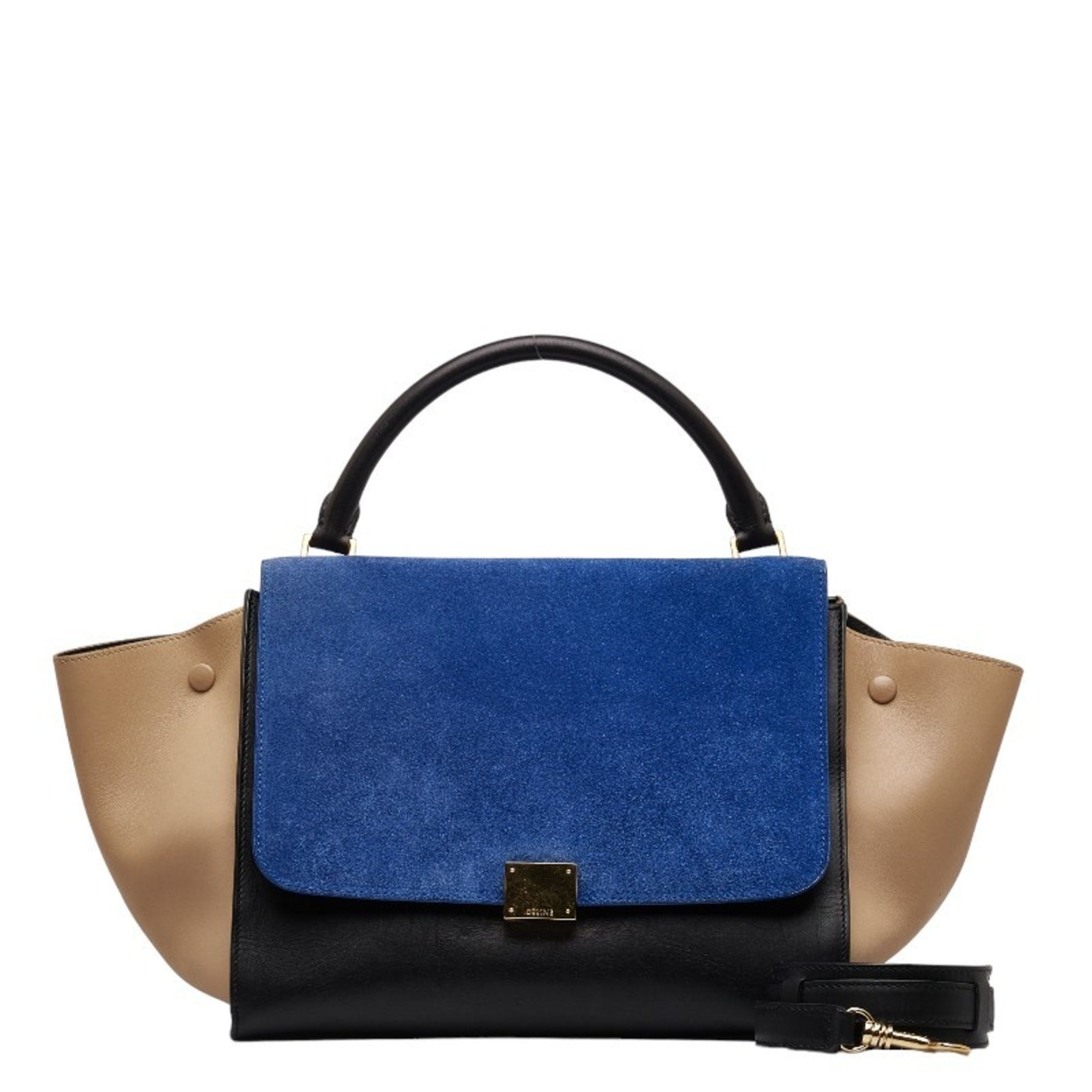 Celine Trapeze Handbag Shoulder Bag Blue Black Beige Leather Suede
