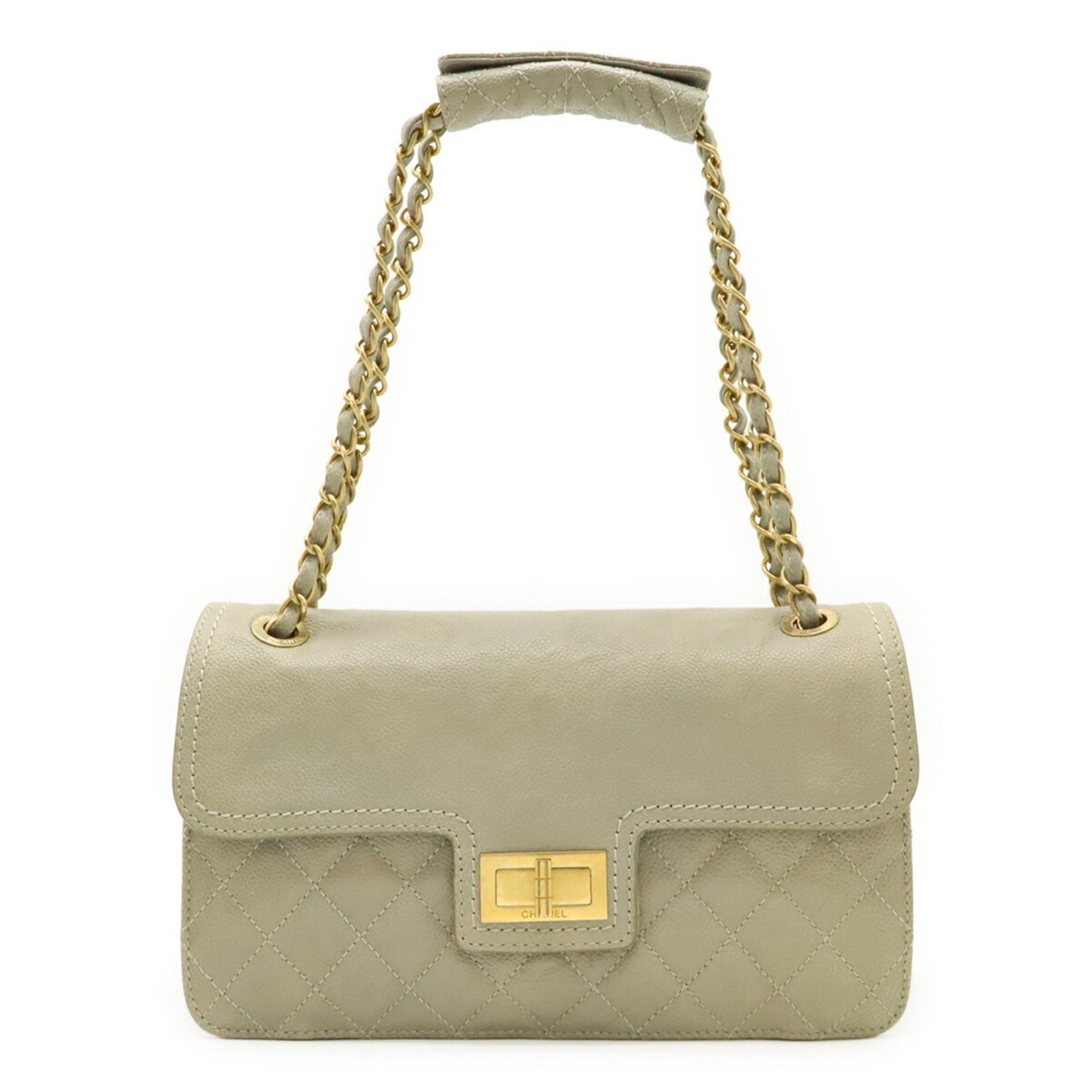 CHANEL 2.55 Matelasse Chain Shoulder Bag in Soft Caviar Leather, Light Greige