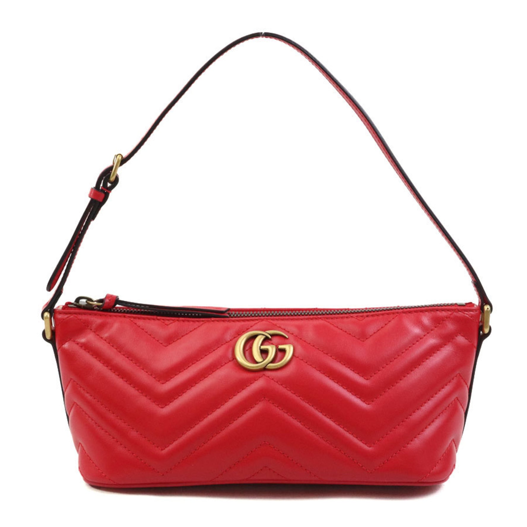 GUCCI Shoulder Bag GG Marmont Leather Red Gold