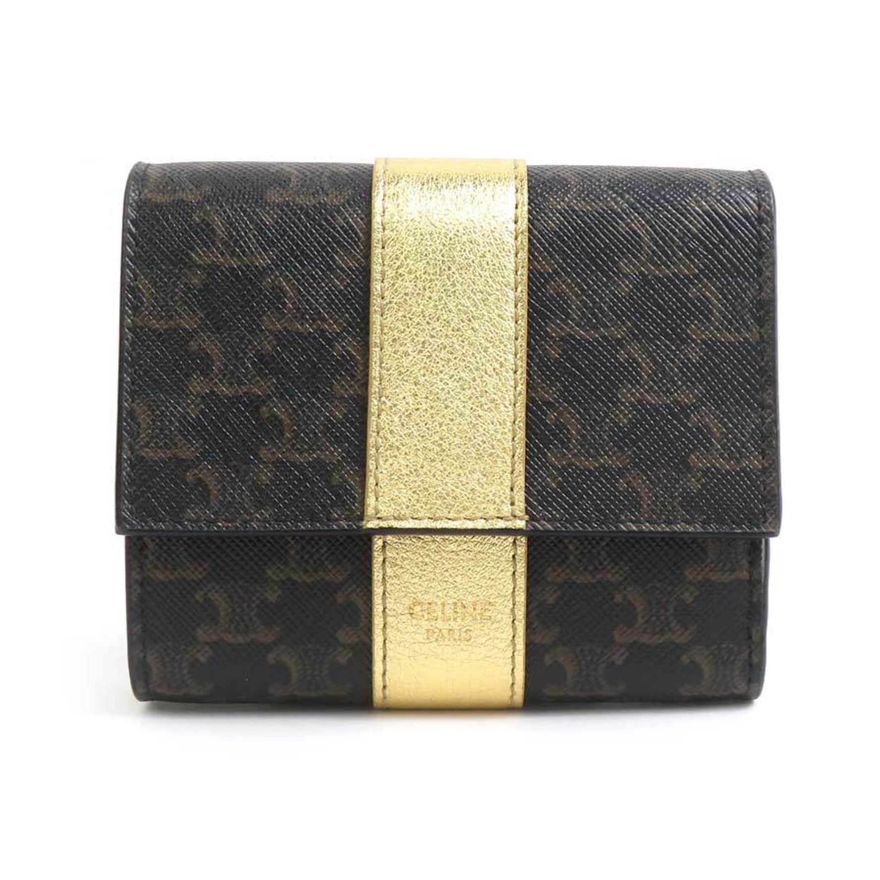 CELINE Tri-fold Wallet Macadam Coated Canvas Brown x Gold Women's H30907G