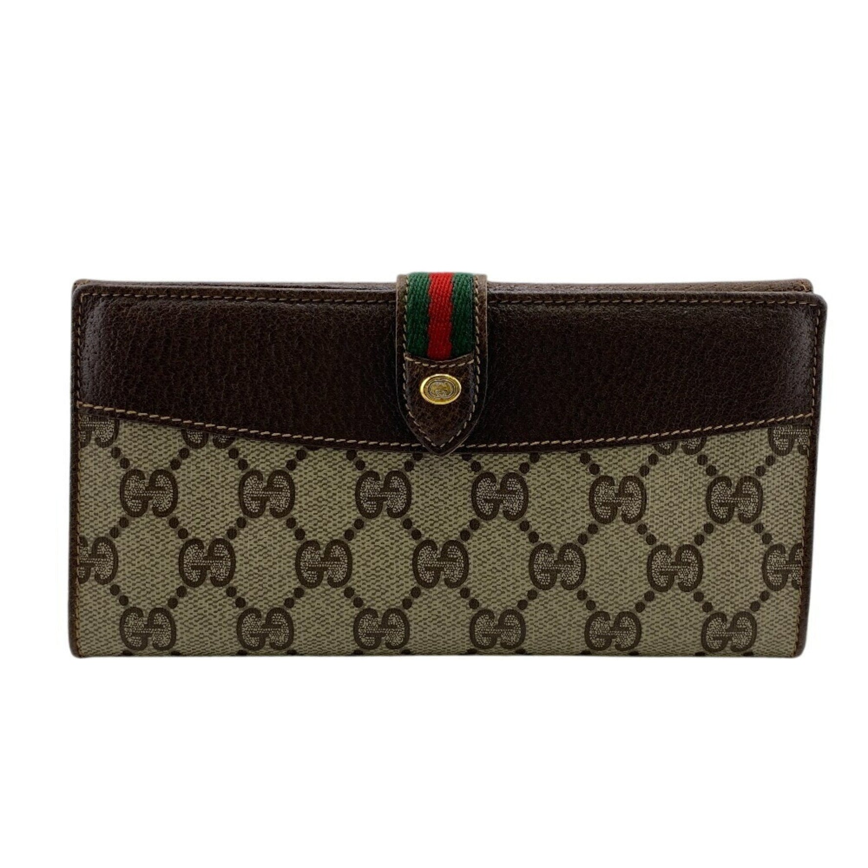 GUCCI 64 Old GG W Bifold Long Wallet, Sherry, Brown