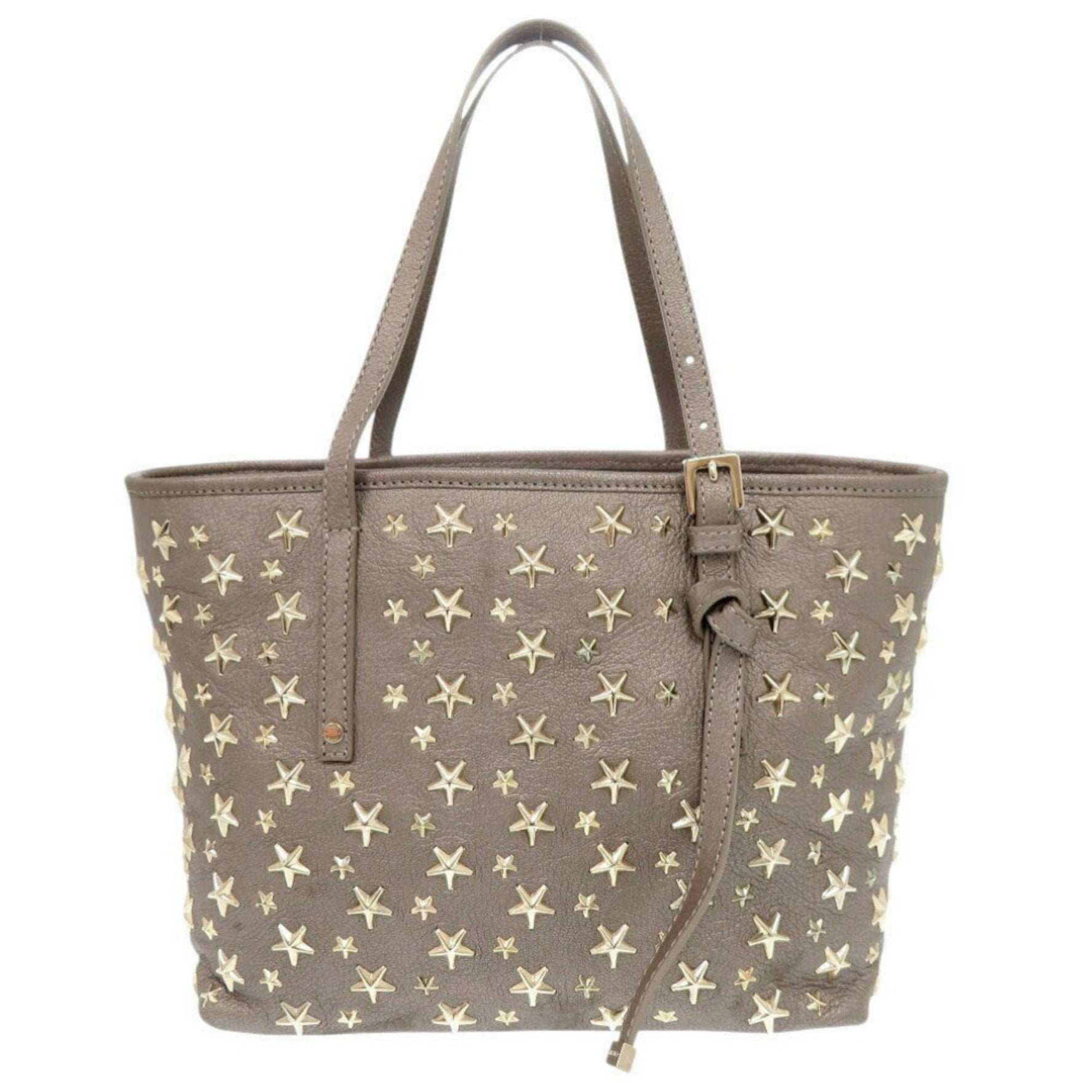 Jimmy Choo SASHA Star Studs Leather Greige Tote Bag Handbag 0282