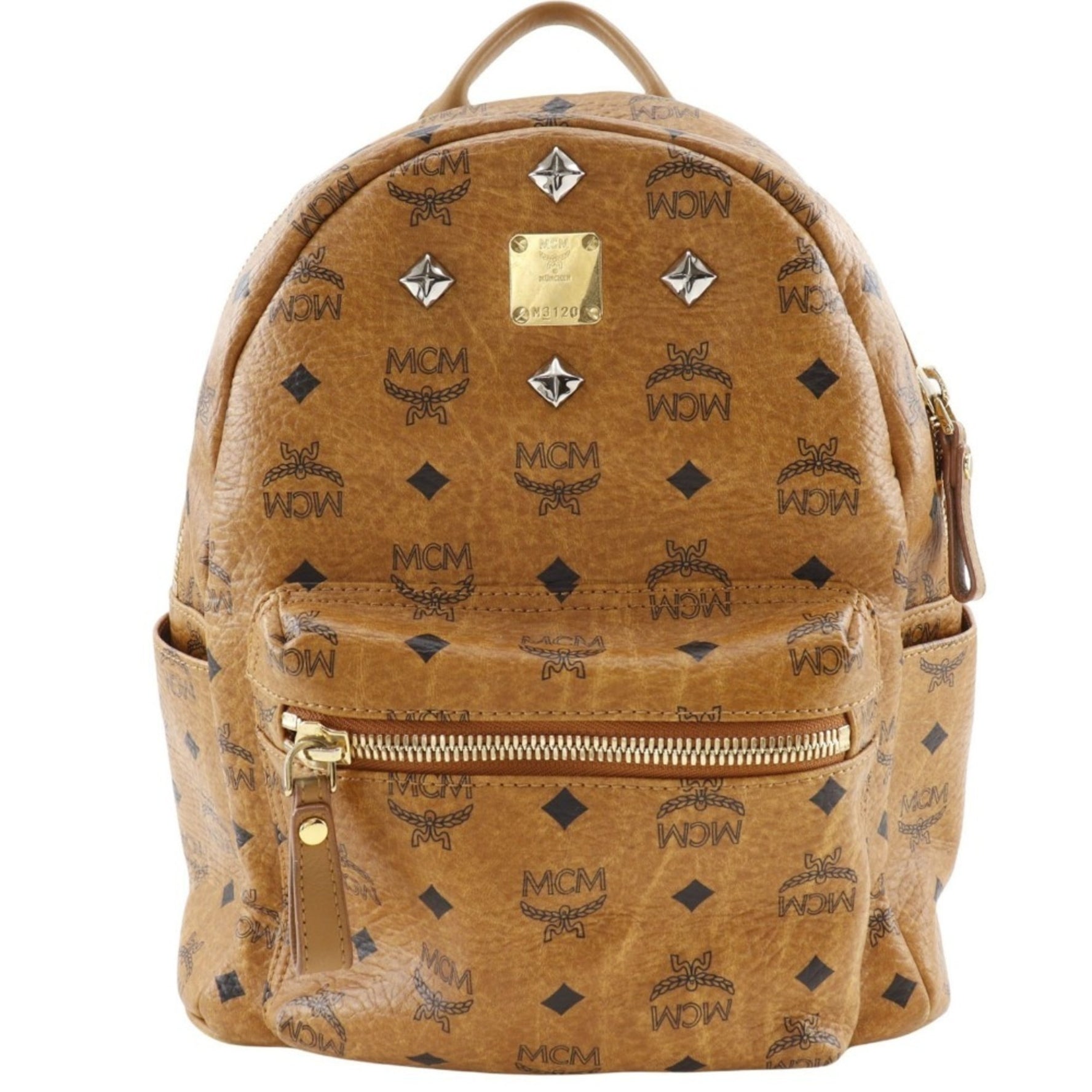 MCM Glam Backpack/Daypack Small Studs MMK2AVE20 PVC Brown 2way A5 Double Logogram Women's