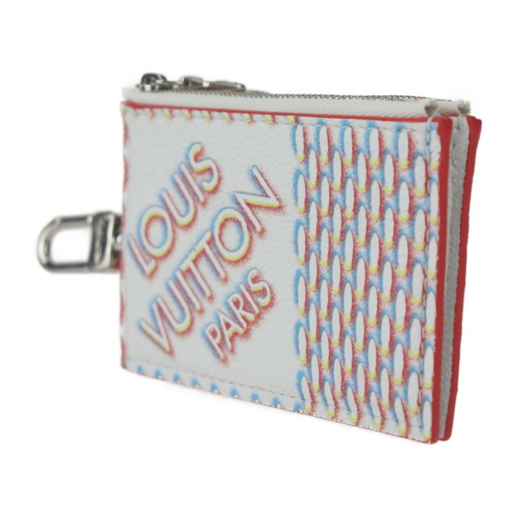Louis Vuitton Double Zipped Card Holder Damier Giant Spray Wallet/Coin Case Leather Blanc White Multicolor Coin Purse Zip