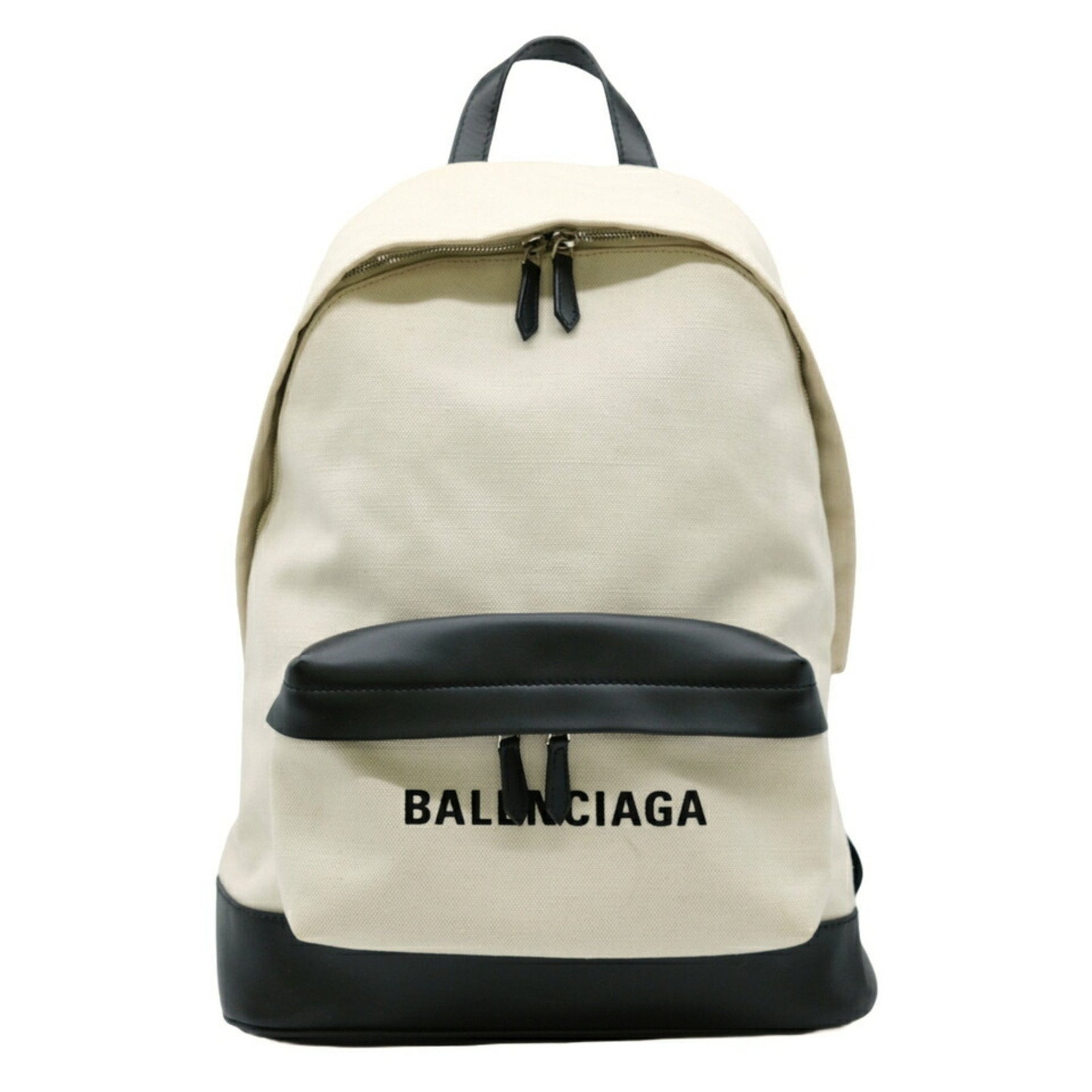 BALENCIAGA Backpack Canvas Leather White Black