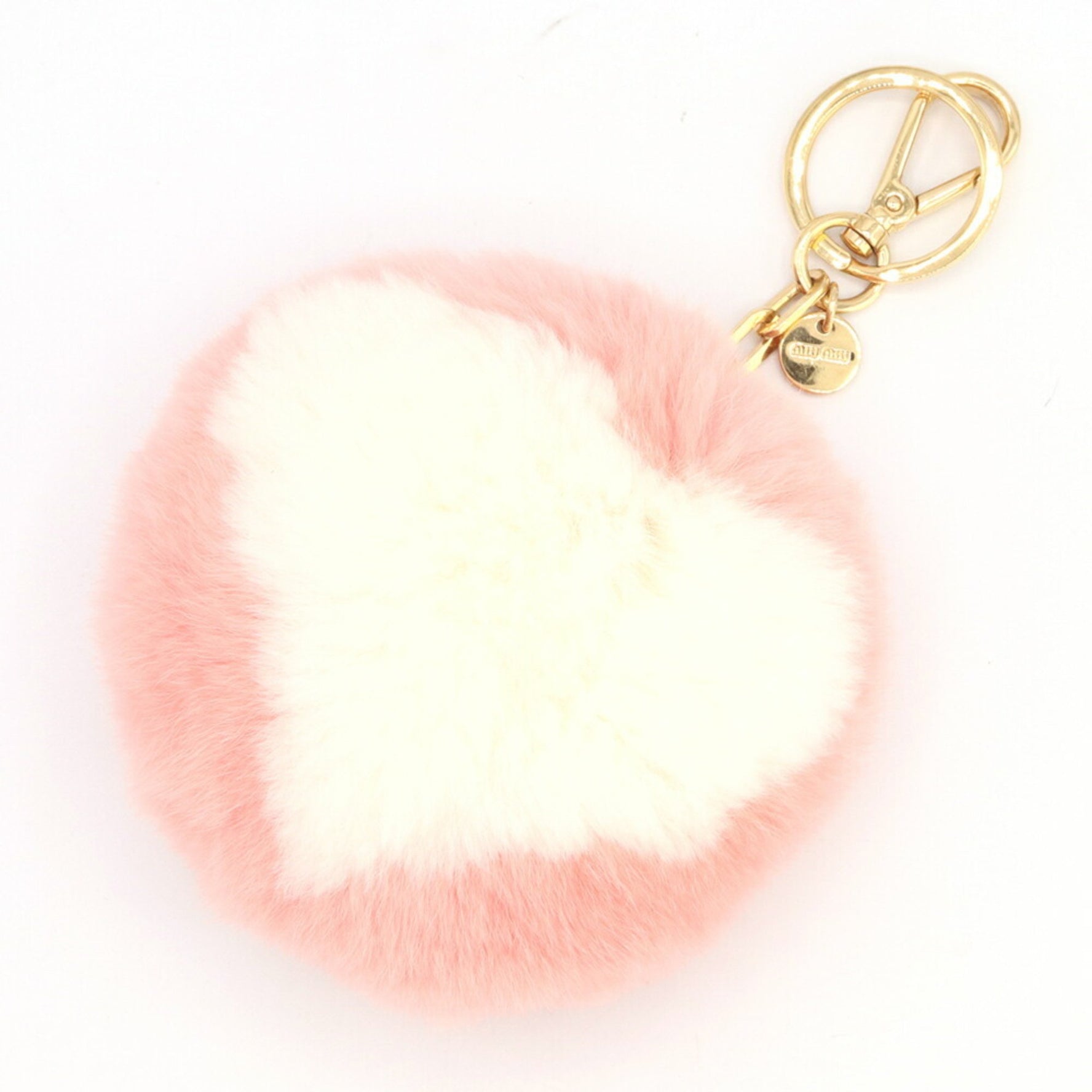 Miu Miu Miu Keychain Pink White Fur Metal Bag Charm Keyring Heart MIUMIU