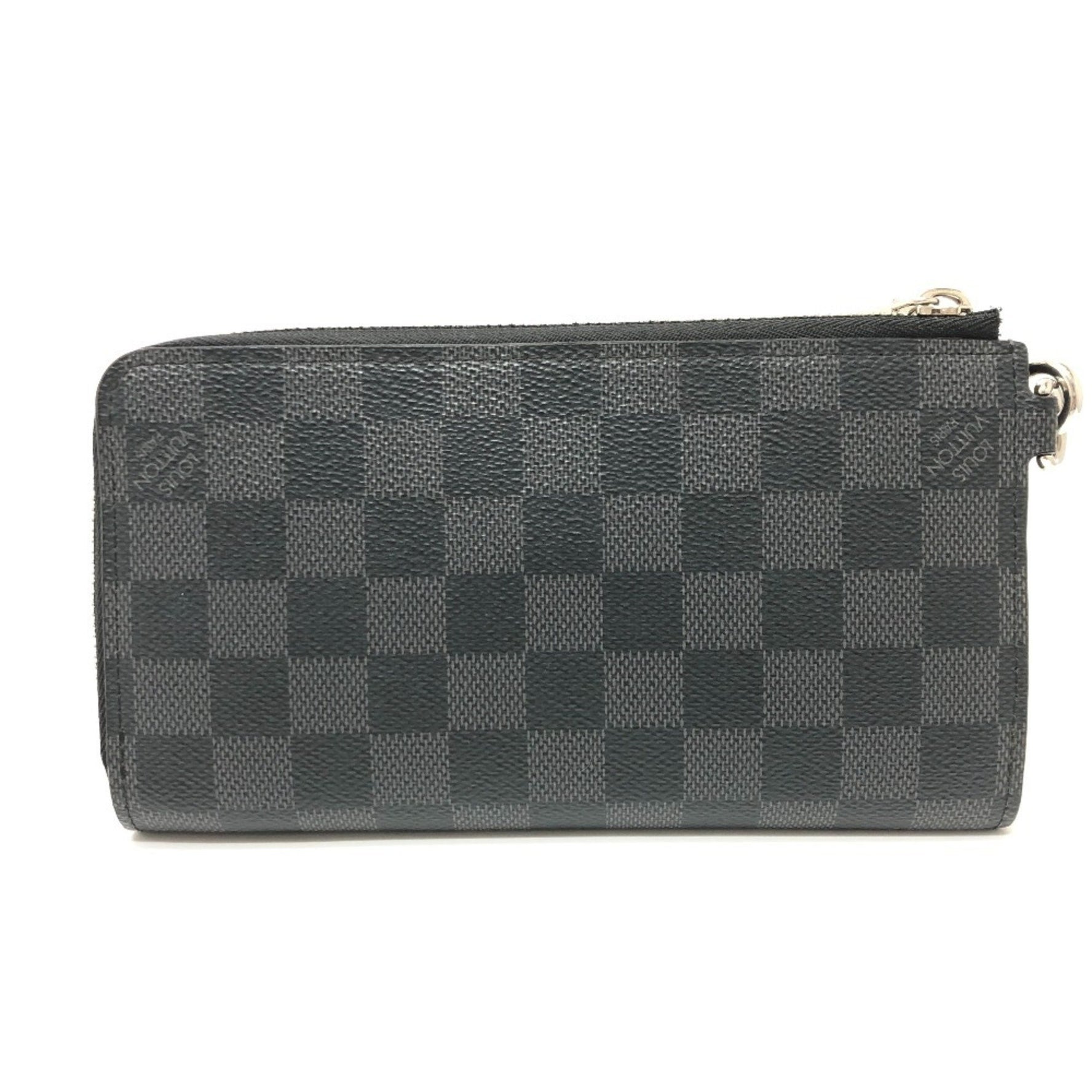LOUIS VUITTON N60379 Damier Graphite Zippy Dragonne L-Shaped Long Wallet with Strap, Canvas, Men's, Black