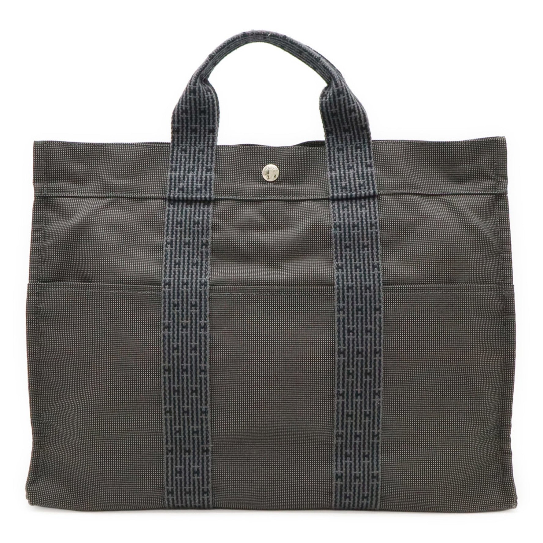 HERMES Air Line Tote MM Bag Handbag Canvas Gray Black