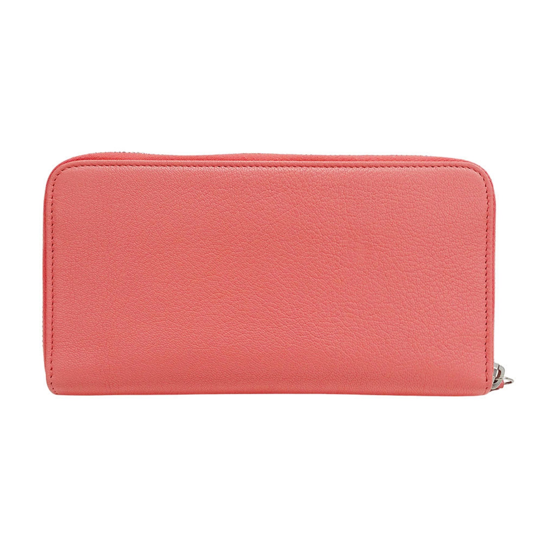 Chanel Long Wallet with Lucky Clover Design, Salmon Pink Leather, Round Zipper, Floral Print