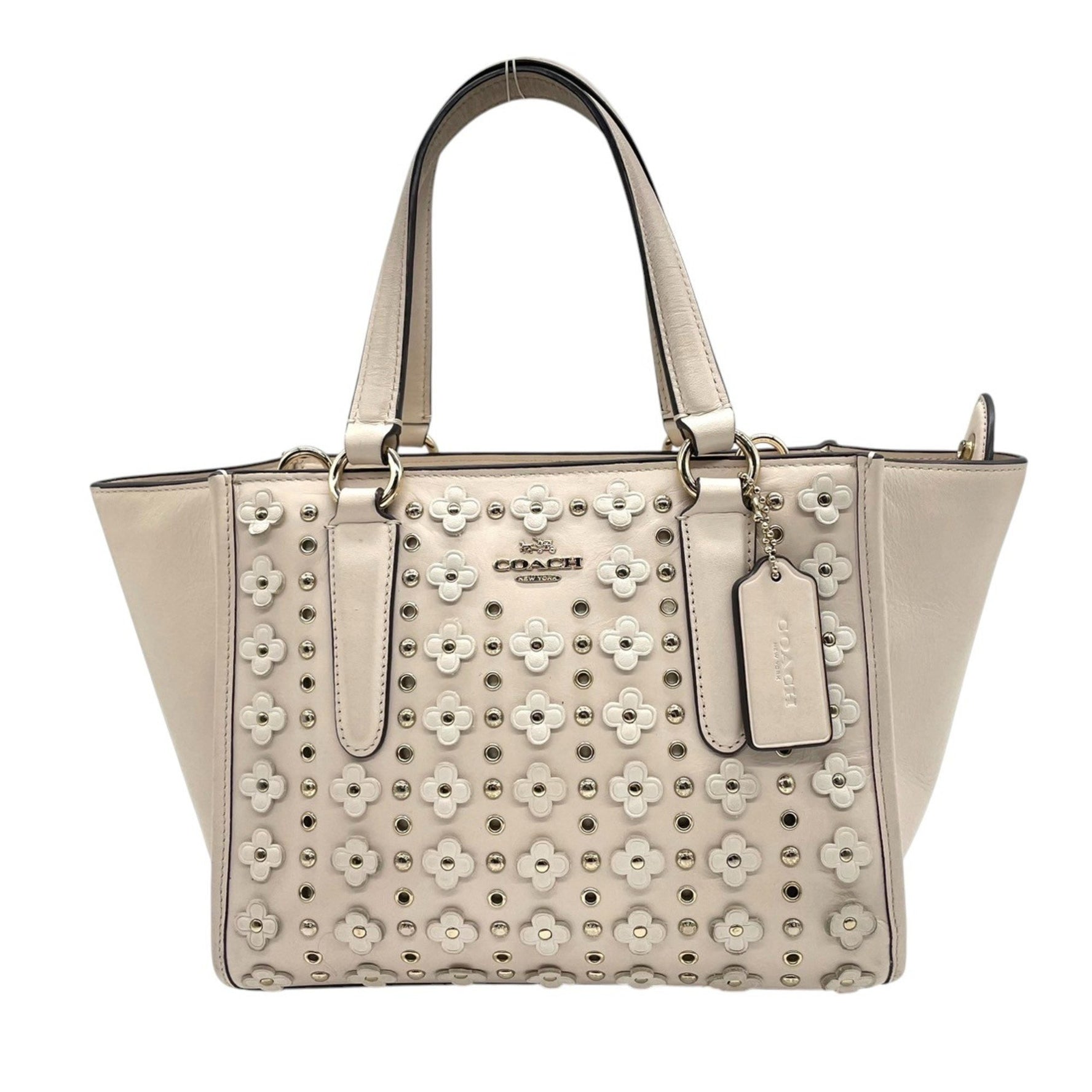 COACH Charlie Carryall Bag Handbag/Shoulder Bag, Leather with Tea Rose Flower Studs, Size