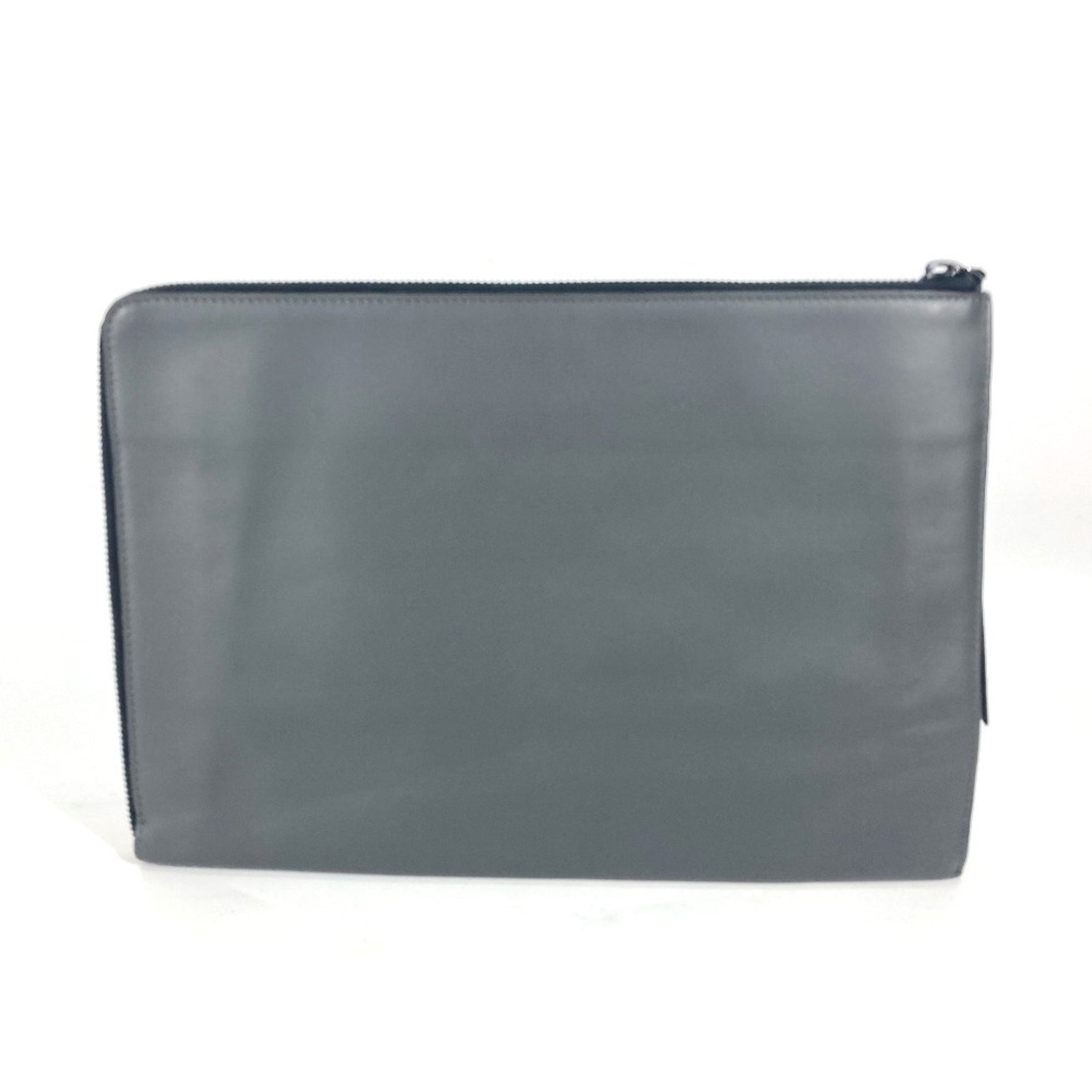 FENDI Zip Pouch Clutch Bag in Grey Leather