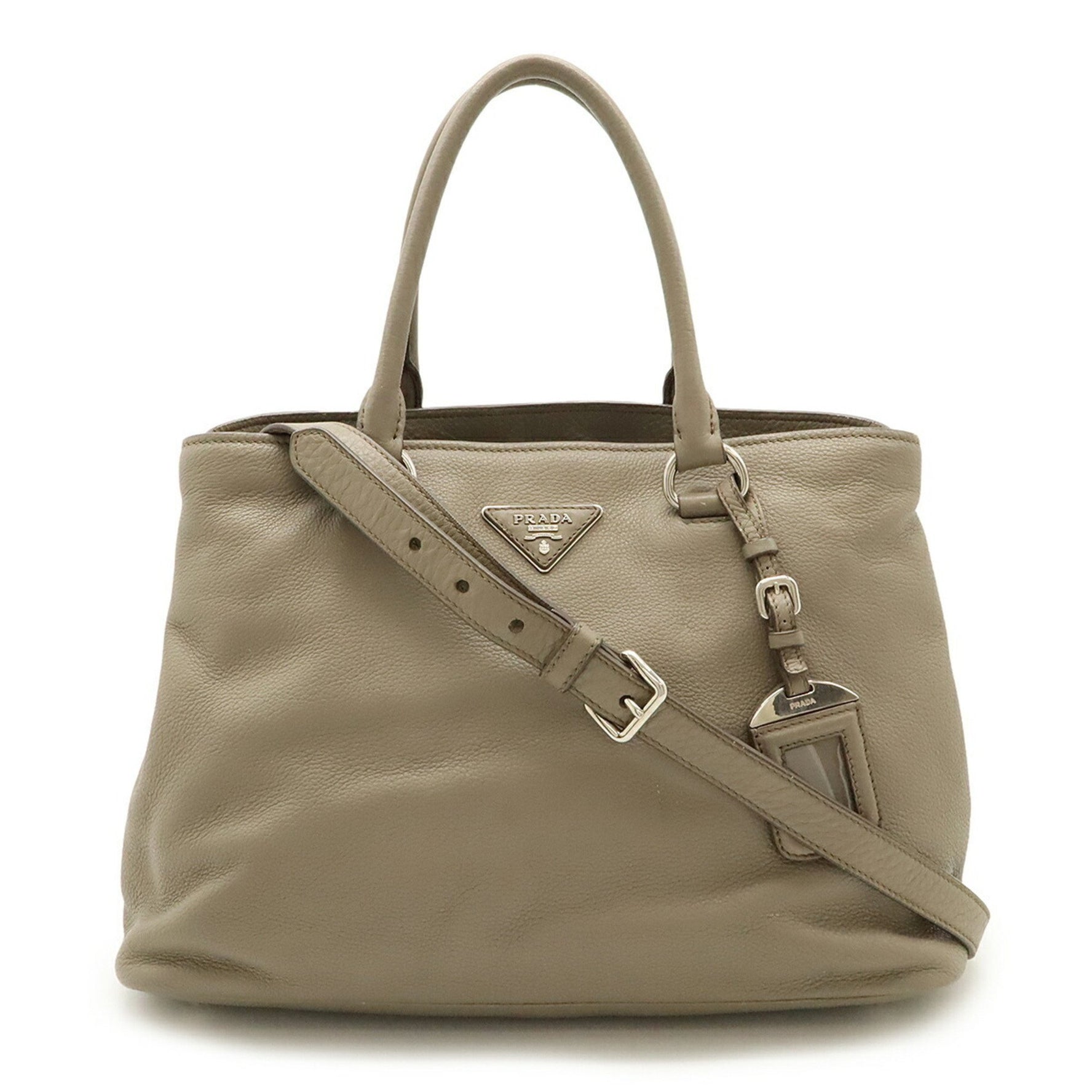 PRADA Triangle Handbag/Tote/Shoulder Bag in Leather, Argilla, Purchased at a Japanese Boutique