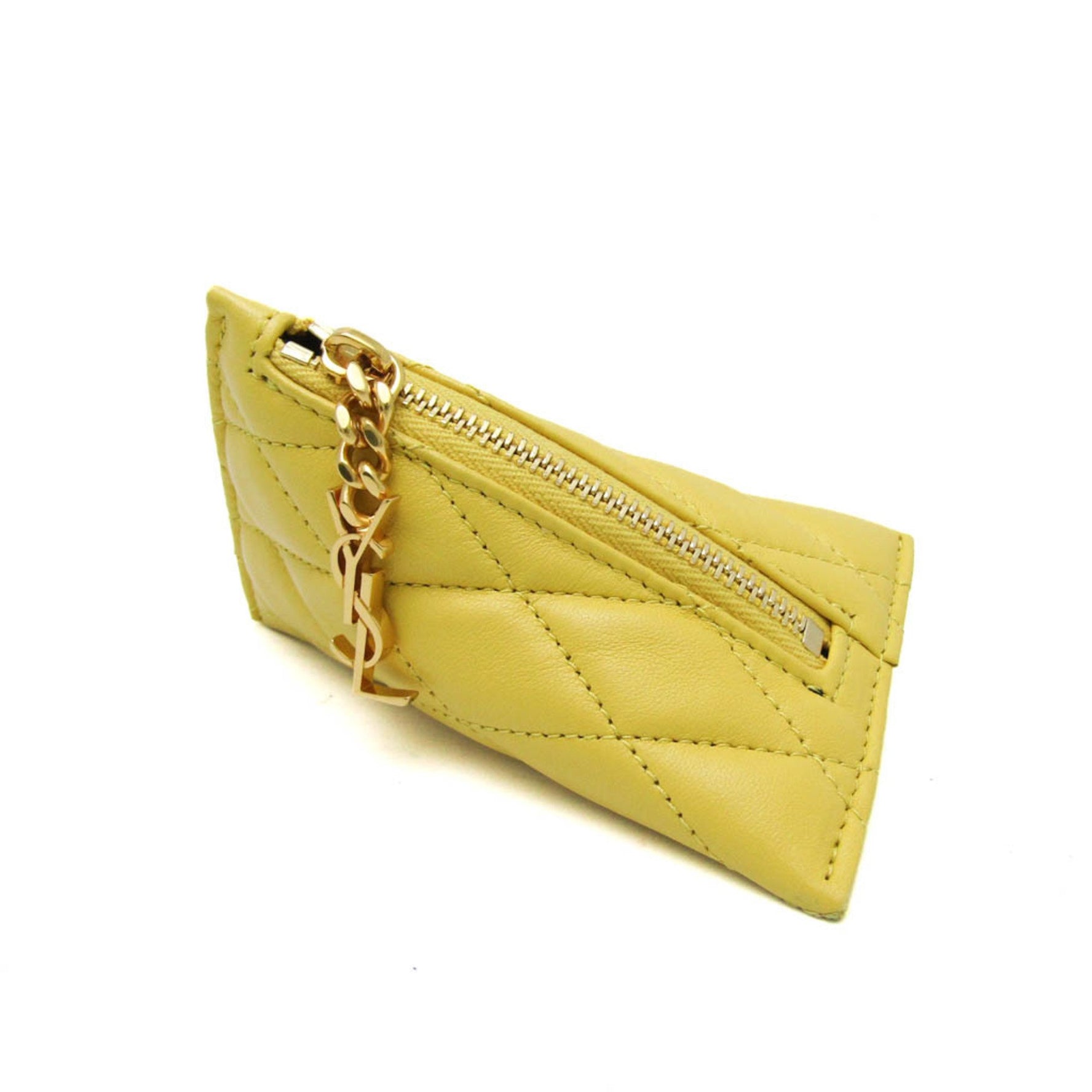 Saint Laurent Quilting Women's Leather Coin Purse/coin Case Yellow