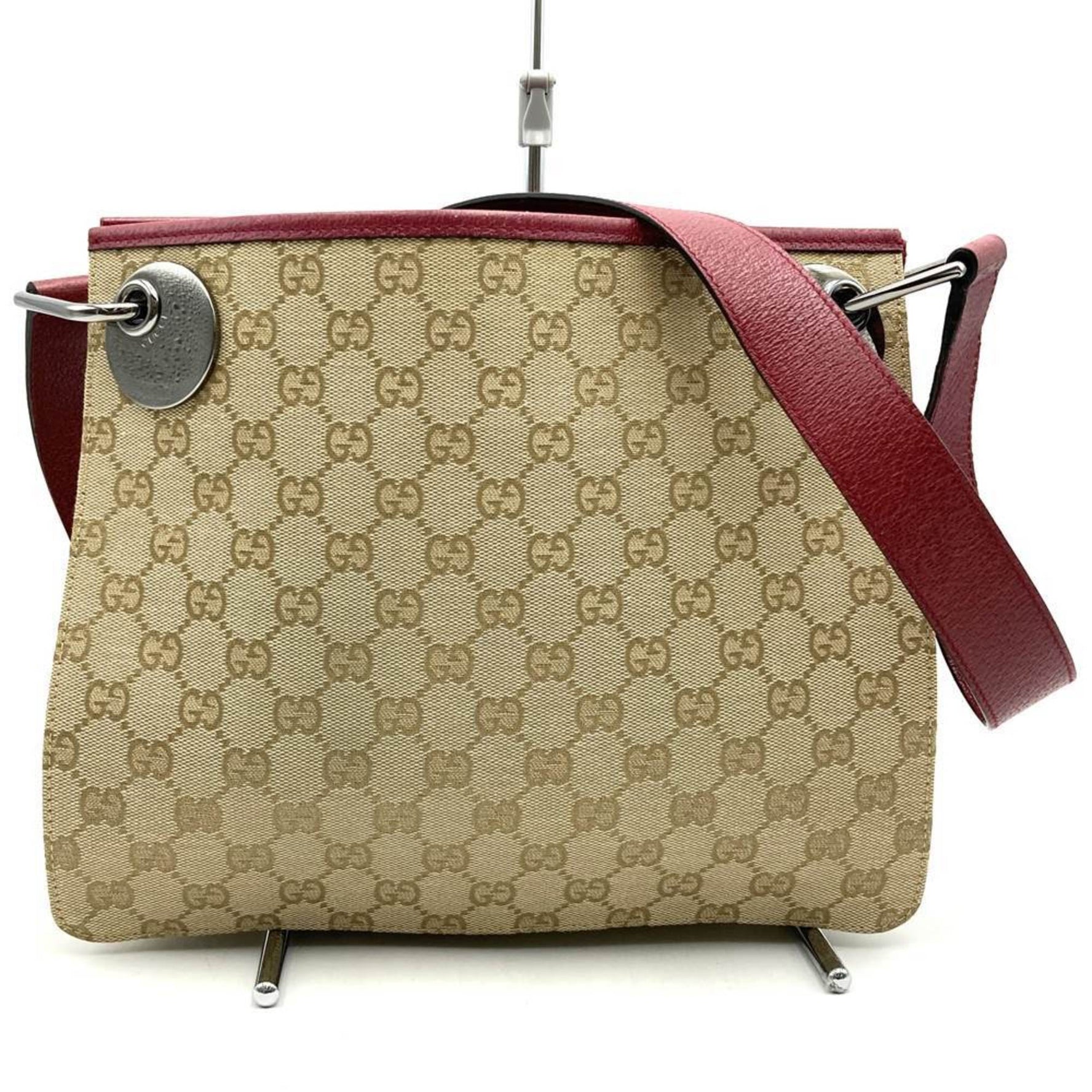GUCCI Shoulder Bag GG Canvas Leather Pink
