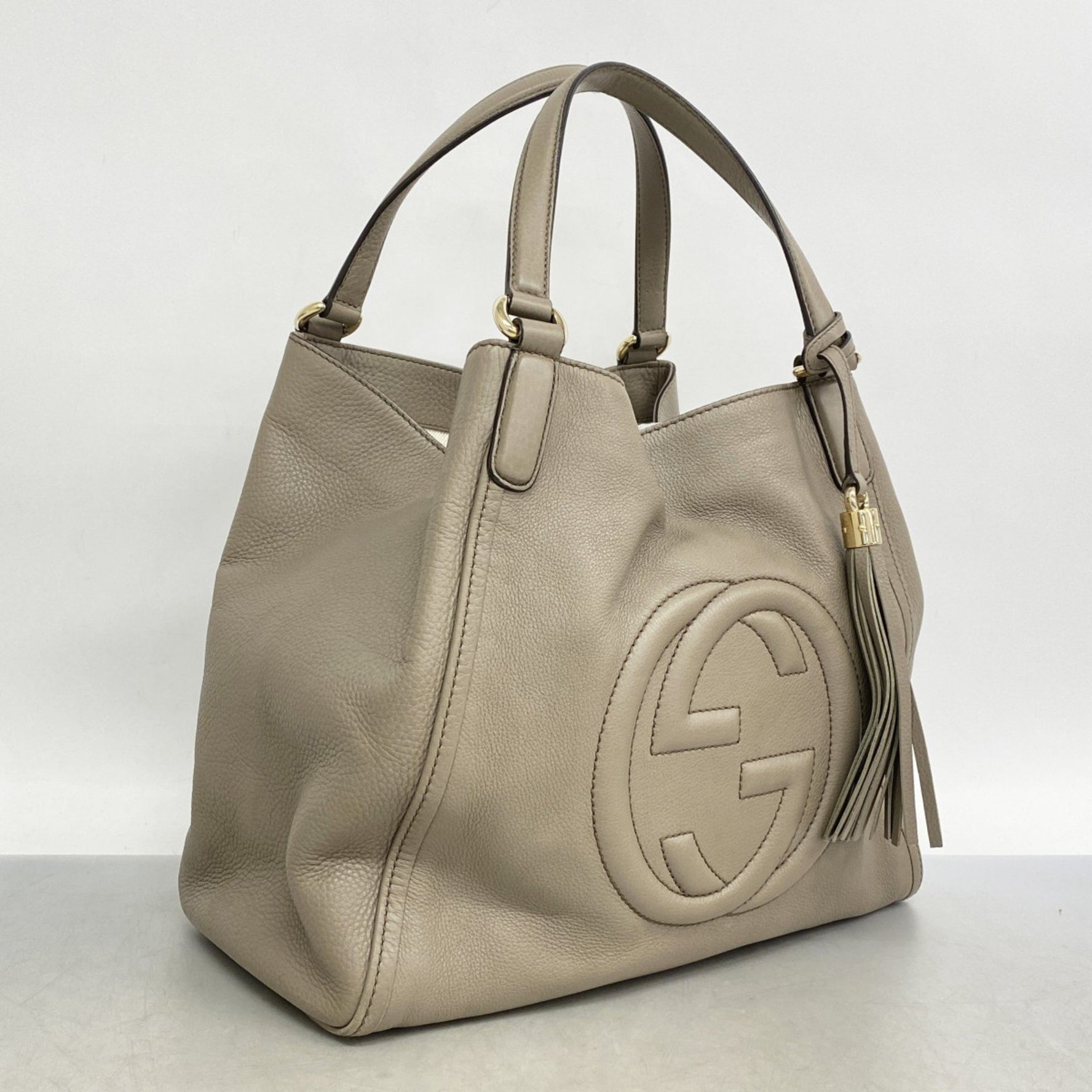 Gucci Soho Tote Bag Leather Greige Champagne