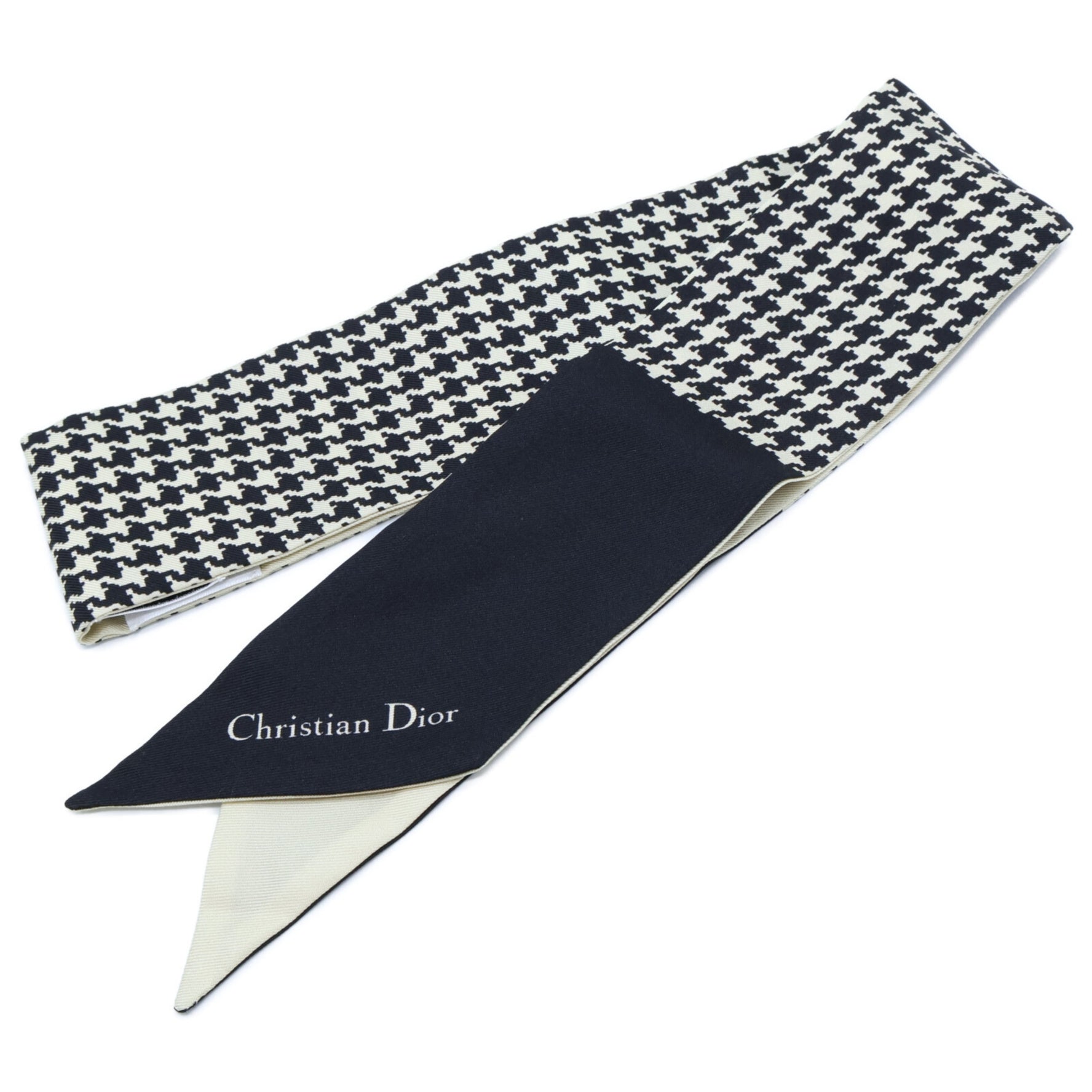 Christian Dior DIOR Logo Mitzah 100% Silk Scarf, Ivory x Black