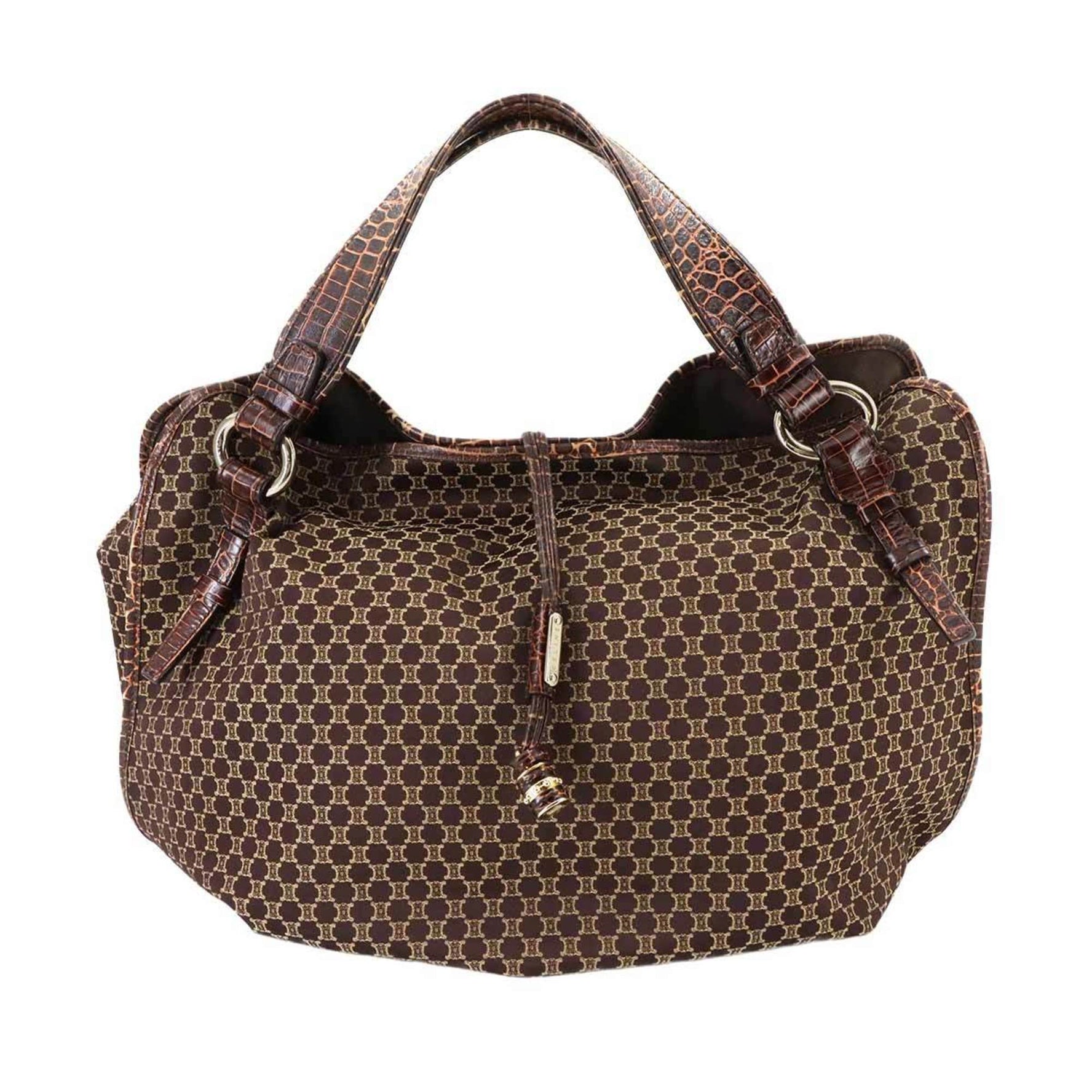 Celine Macadam Tote Bag in Embossed Canvas and Leather with Gold Hardware