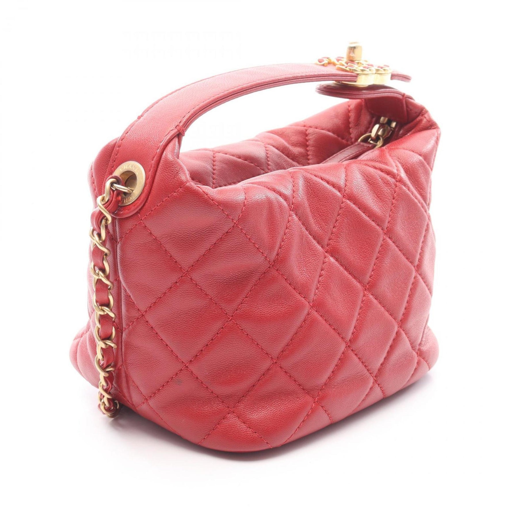 CHANEL 19 Disneuf Matelasse Small Hobo Bag Shoulder in Lambskin Leather, Red