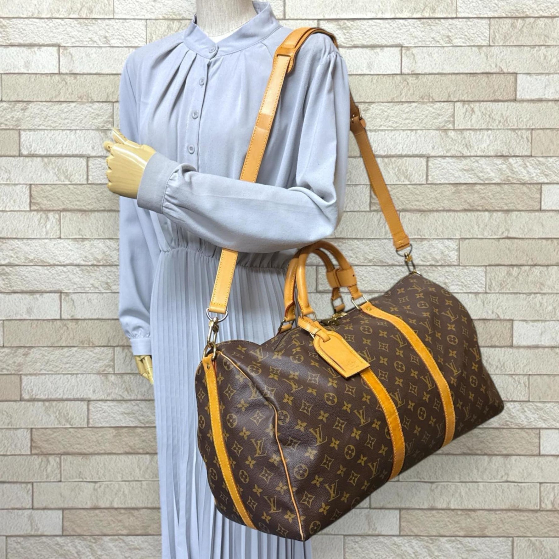Louis Vuitton Keepall 50 Bandouliere Monogram Shoulder Bag Canvas Brown Unisex LOUIS VUITTON