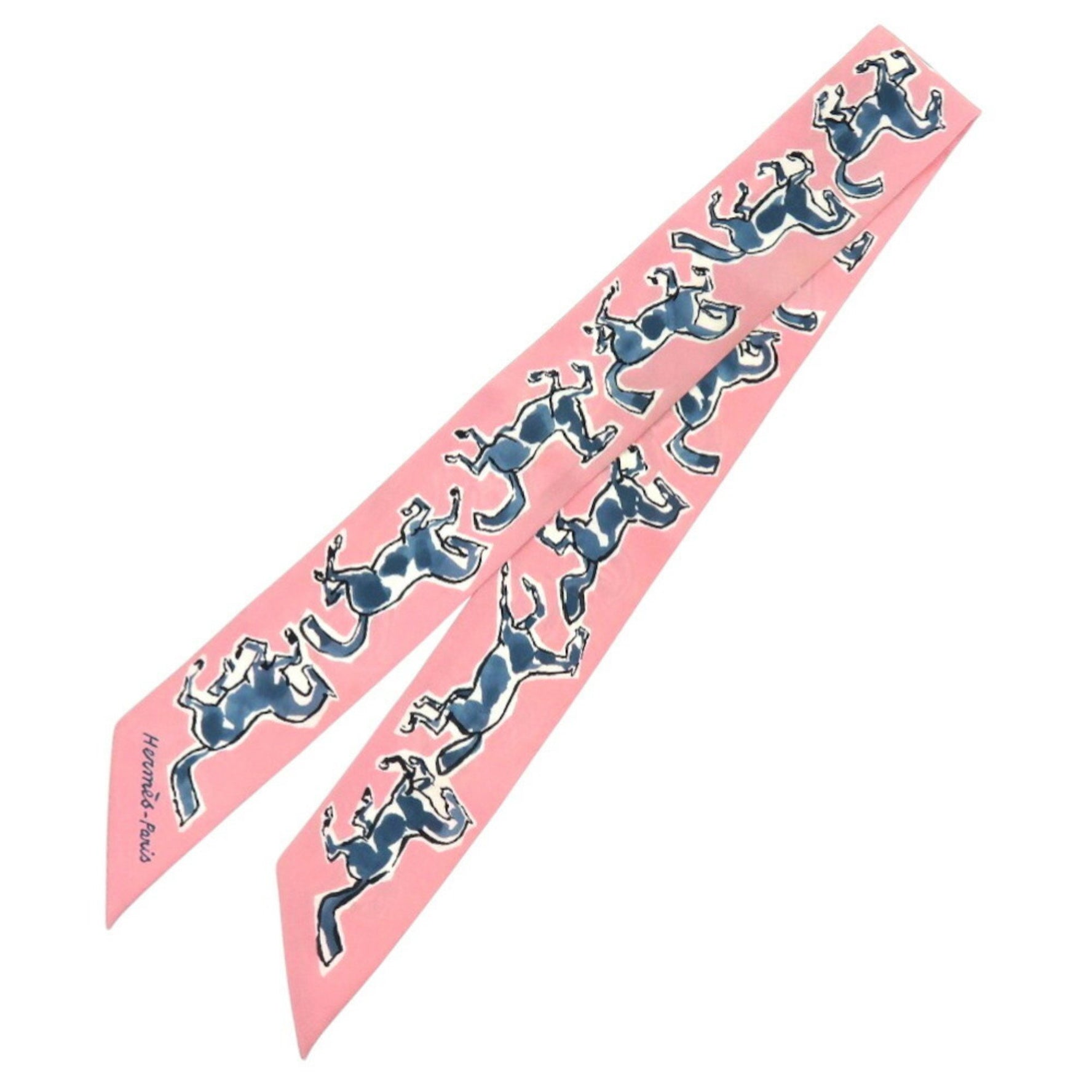 Hermès Twilly Chevaux en Liberte Silk Pink Scarf Muffler