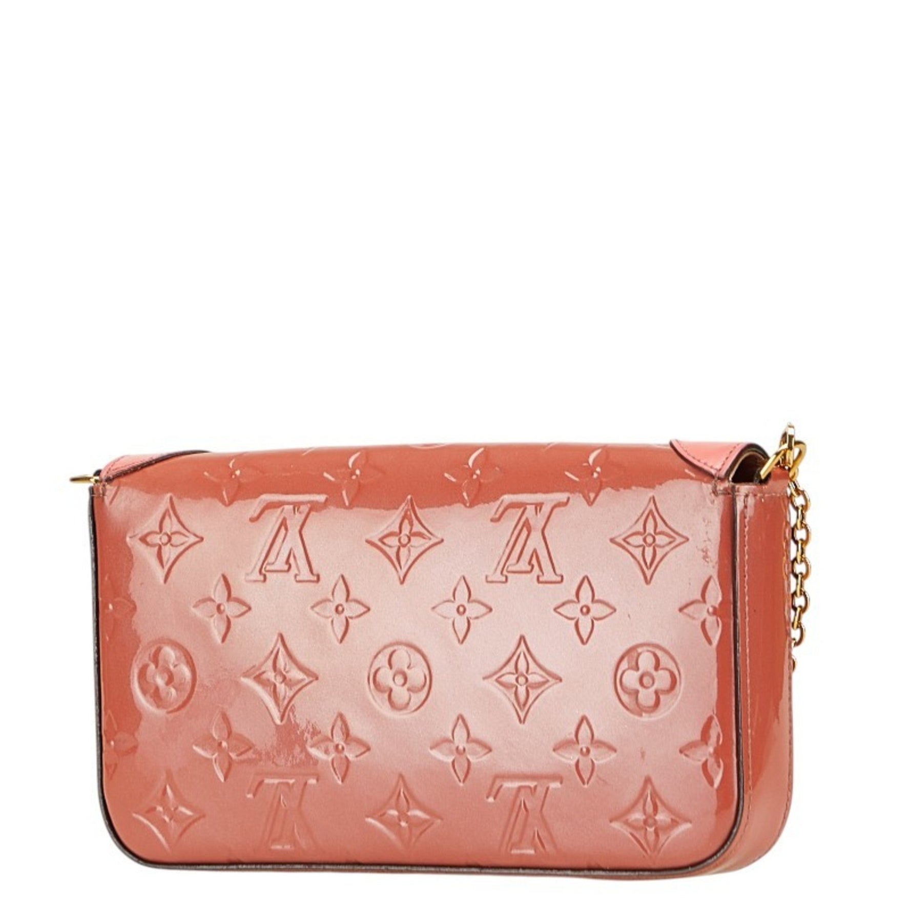Louis Vuitton Monogram Vernis Pochette Felice Dog Chain Wallet Rose Pink Patent Leather LOUIS VUITTON
