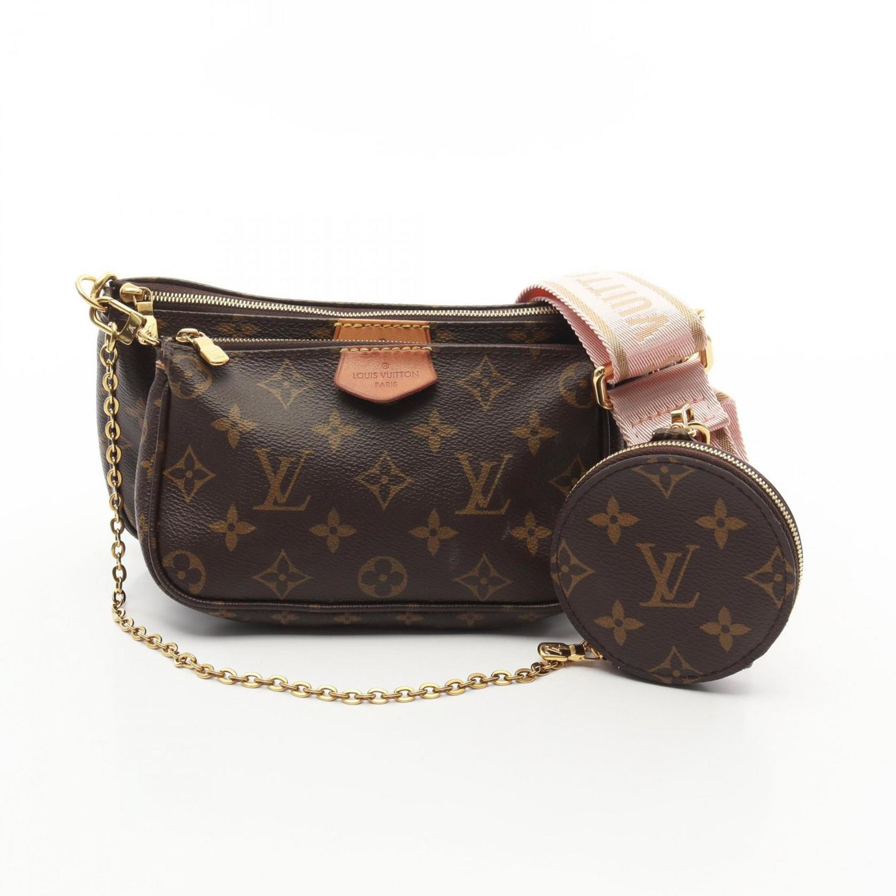 Louis Vuitton Multi Pochette Accessoires Monogram Rose Clair Shoulder Bag Coated Canvas Leather Brown Pink