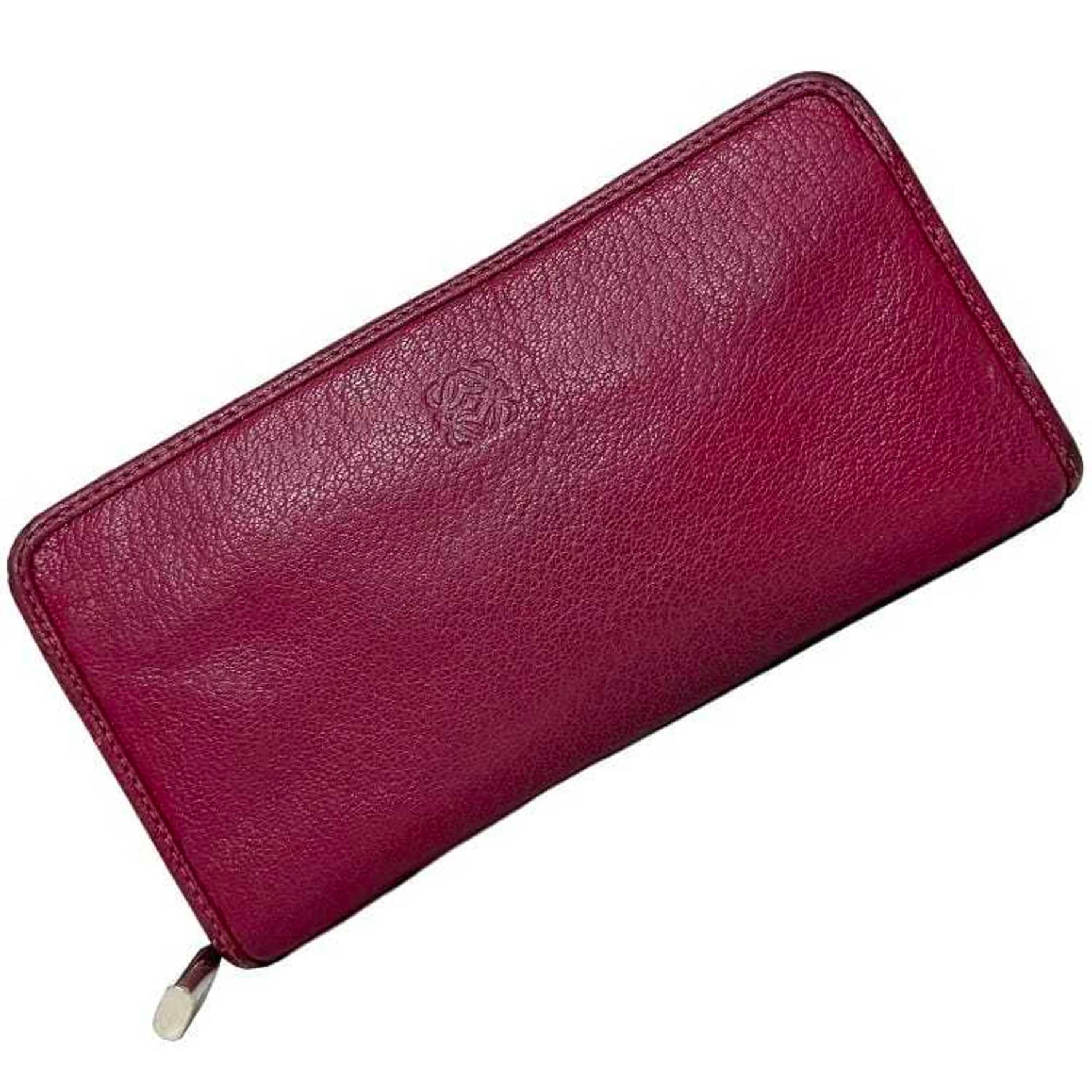 LOEWE Round Long Wallet ec-23034 Pink Amazona Leather Anagram Women's Key Motif Engraved Square