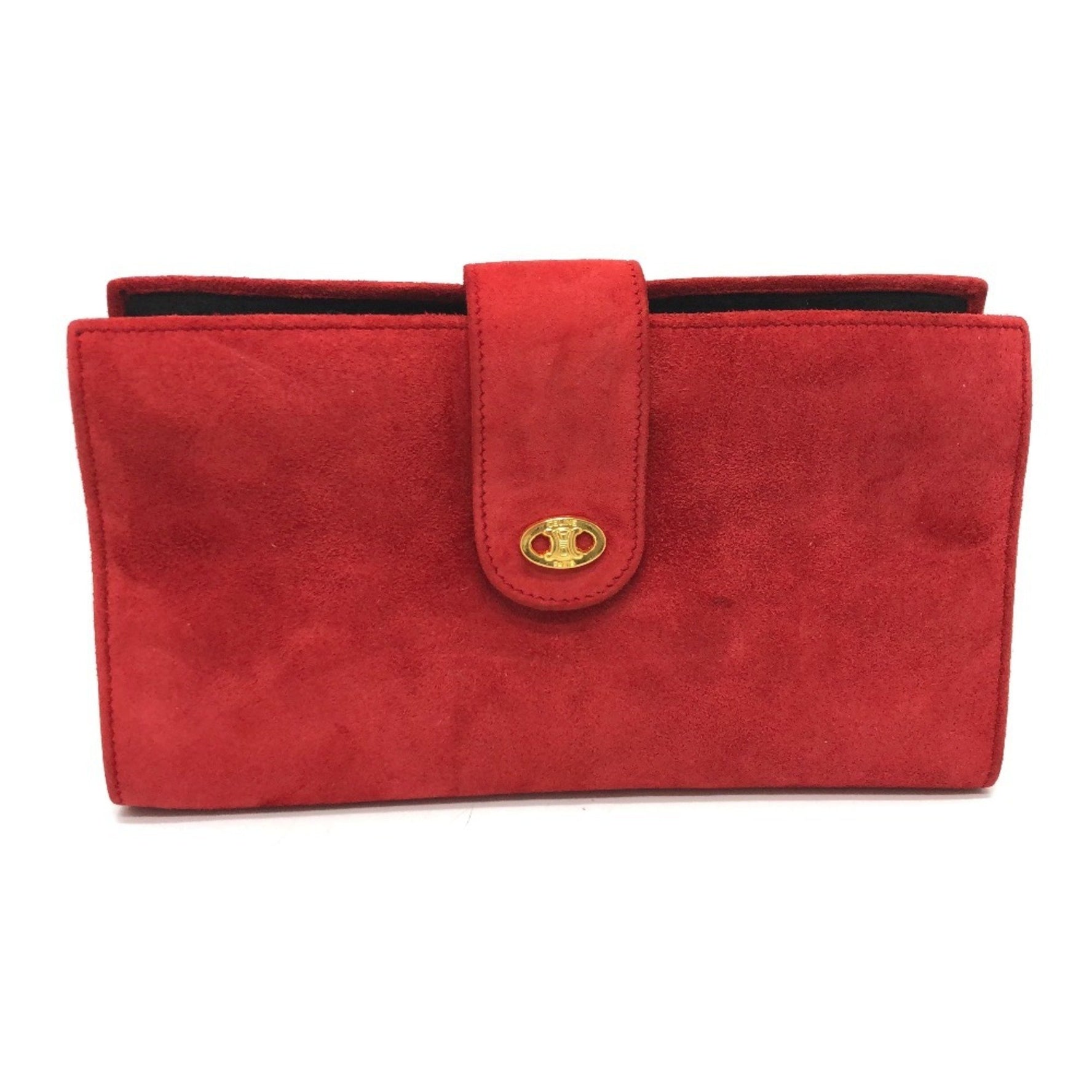CELINE Jewelry Case, Logo Bifold Pouch, Accessory Suede, Red