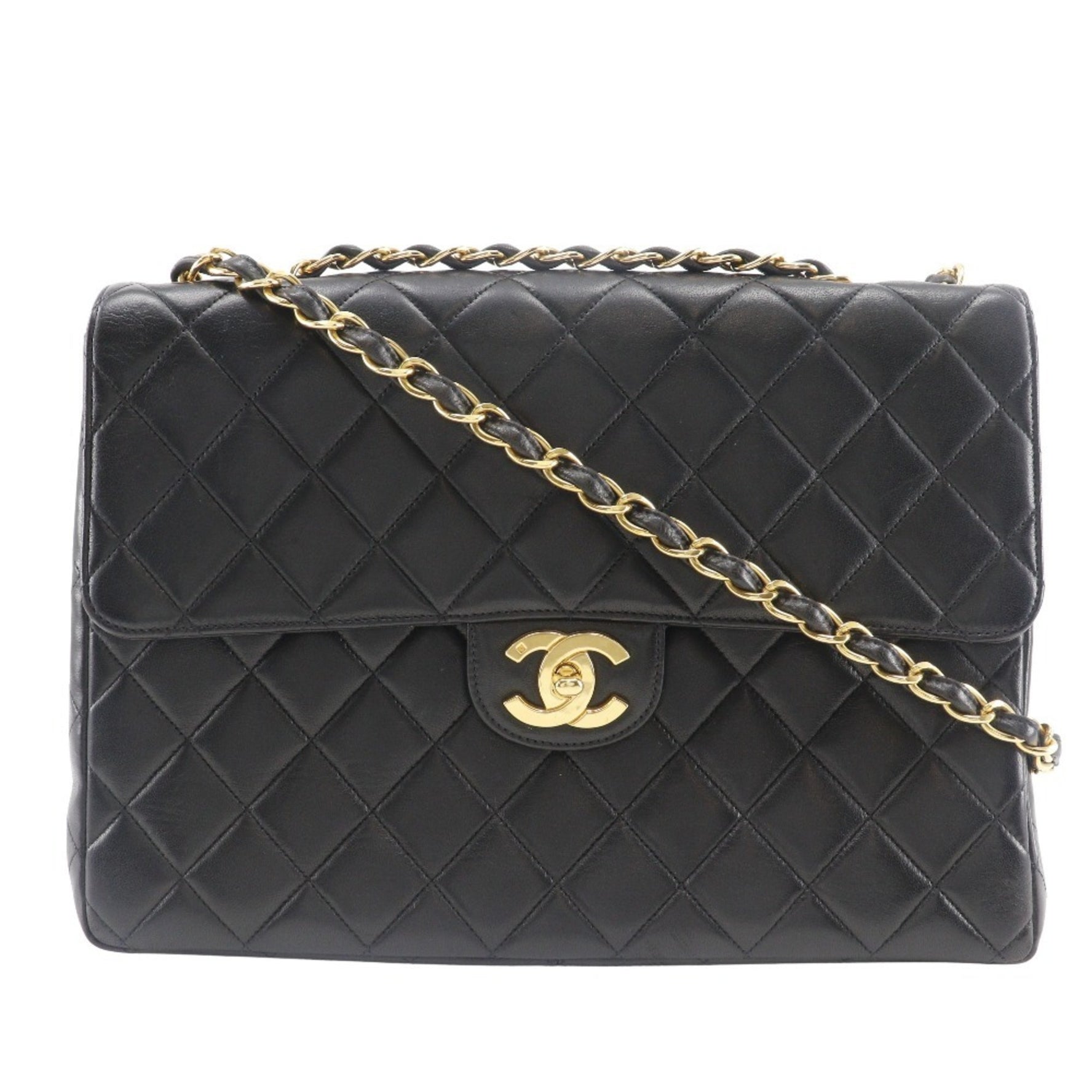 CHANEL Deca Matelasse Shoulder Bag Double Chain Lambskin Turnlock