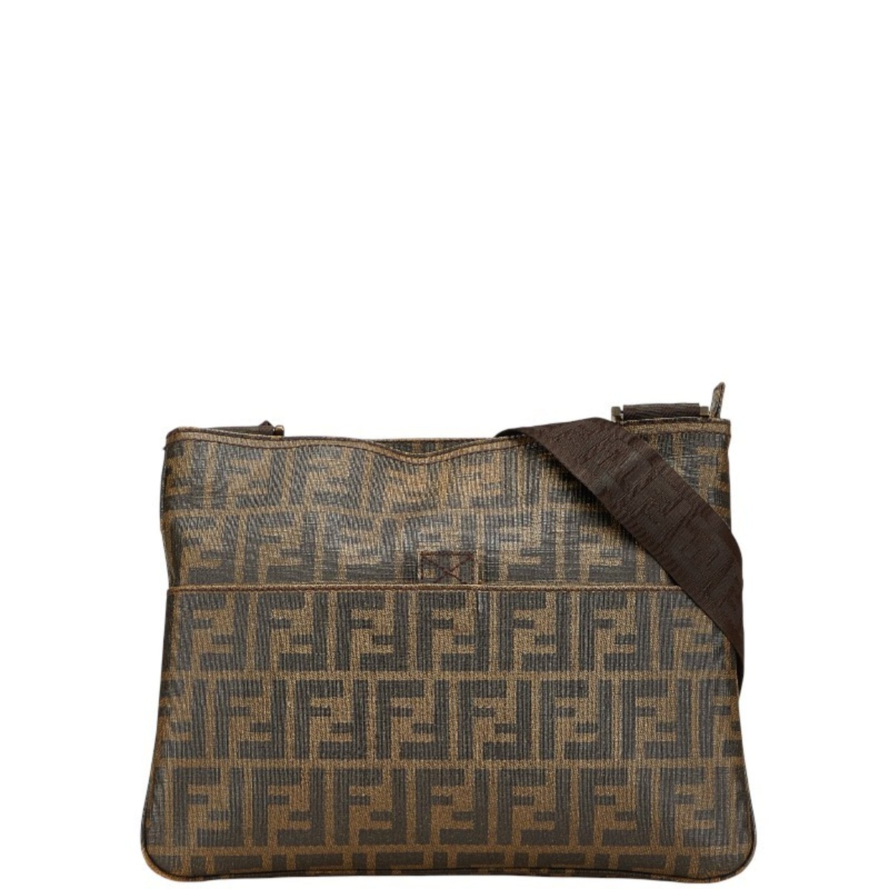 Fendi Zucca Crossbody Shoulder Bag Khaki Brown Leather