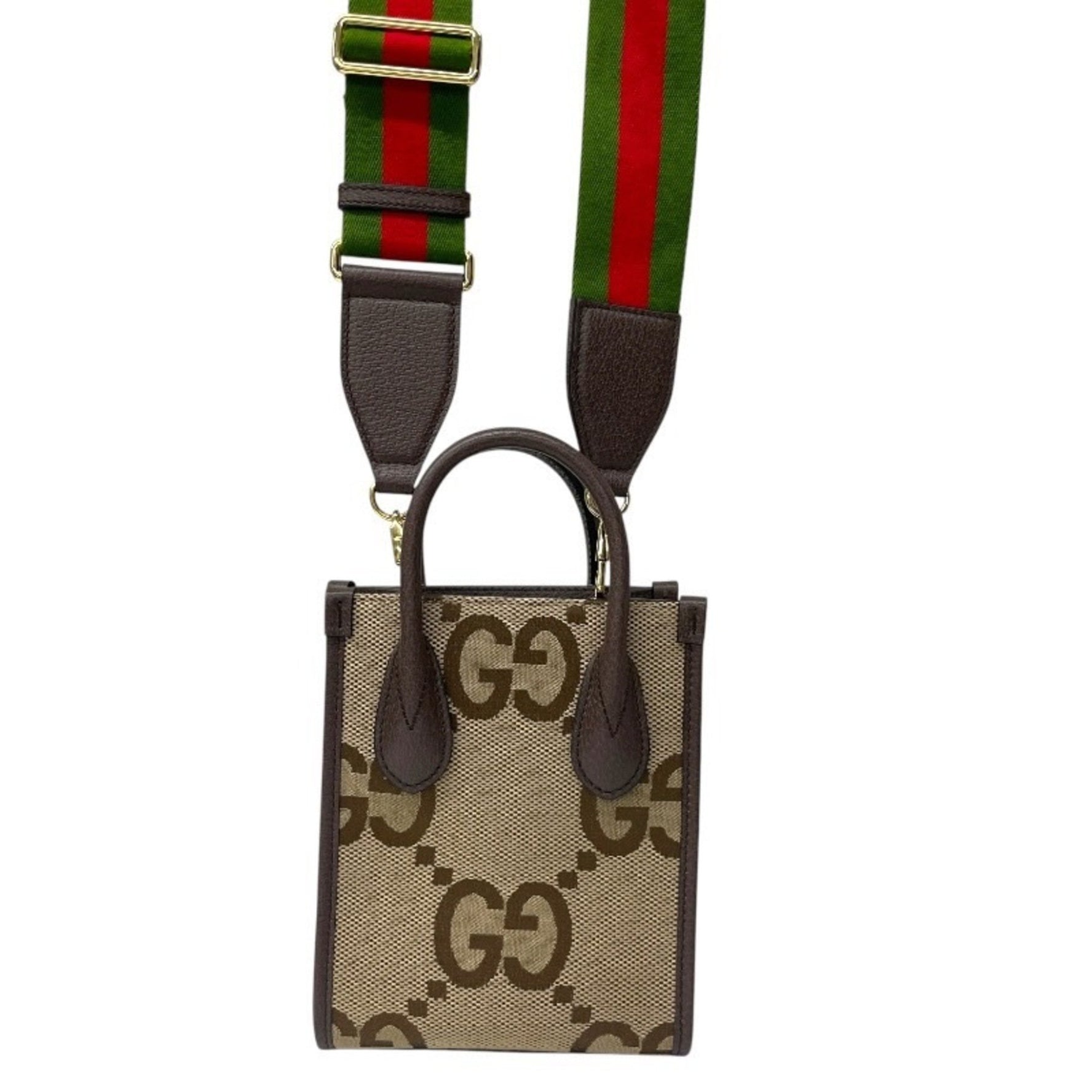 GUCCI Jumbo GG Mini Tote Women's 2-Way Canvas Sherry Line Handbag Pochette Crossbody