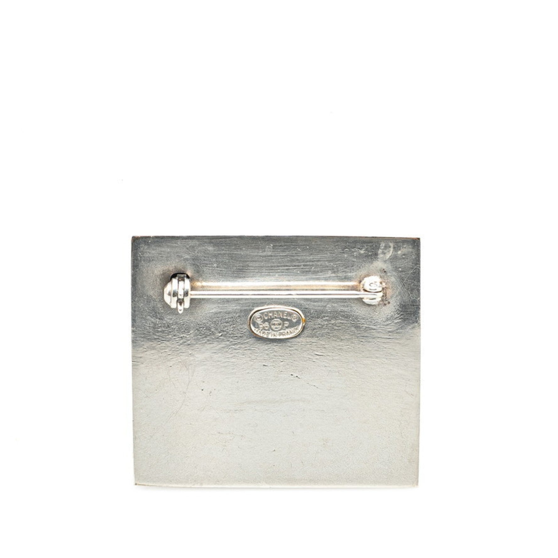 Chanel Coco Mark Plate Name Tag Brooch Silver Metal Women's CHANEL
