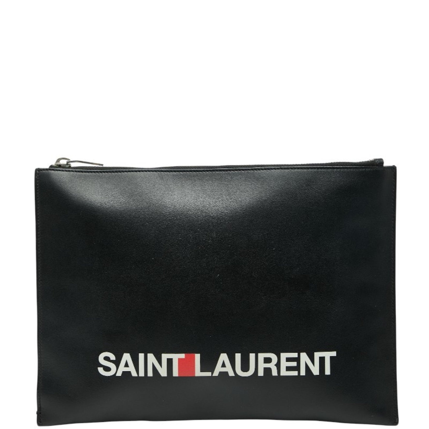 Saint Laurent logo clutch bag in black and white leather .
