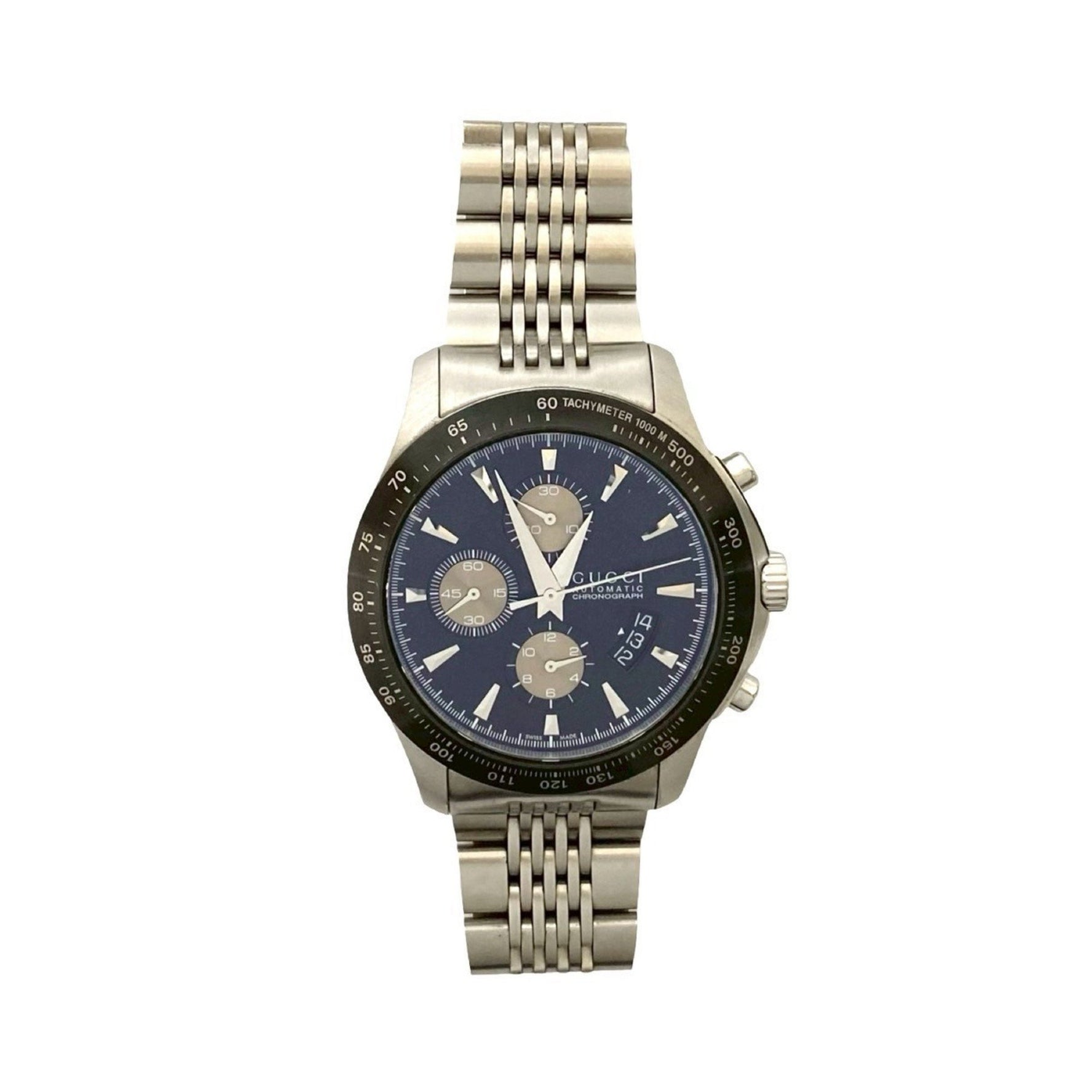 GUCCI G Timeless Chronograph Stainless Steel Automatic Watch for Men, Silver and Black,