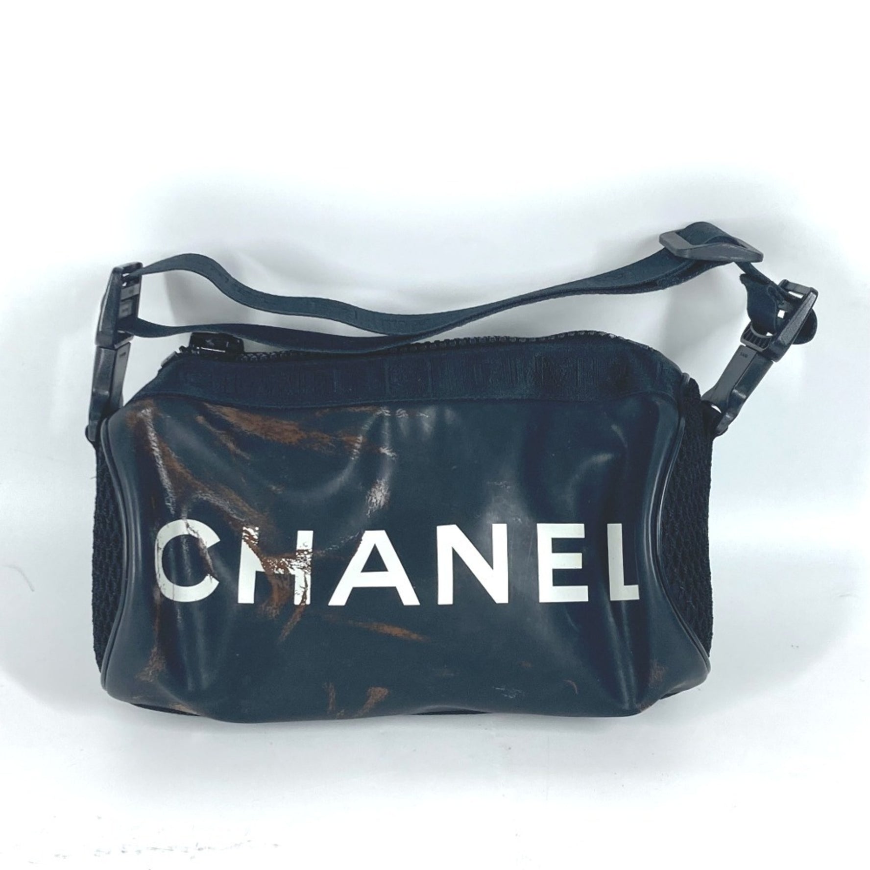 CHANEL Sport Logo Shoulder Bag Cylinder Shape Rubber Black