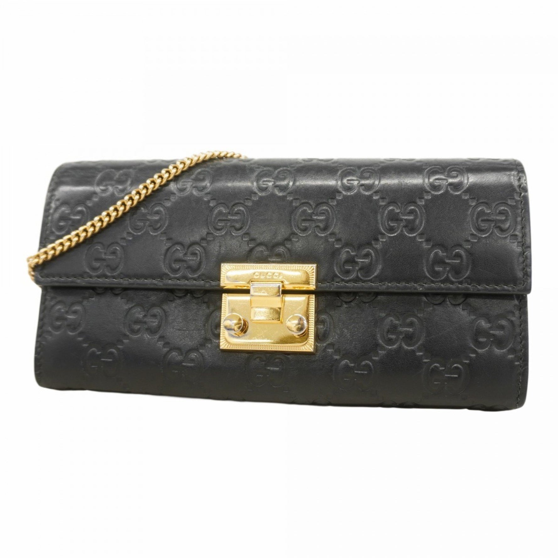 Gucci Long Wallet Guccissima Padlock Leather Black Women's