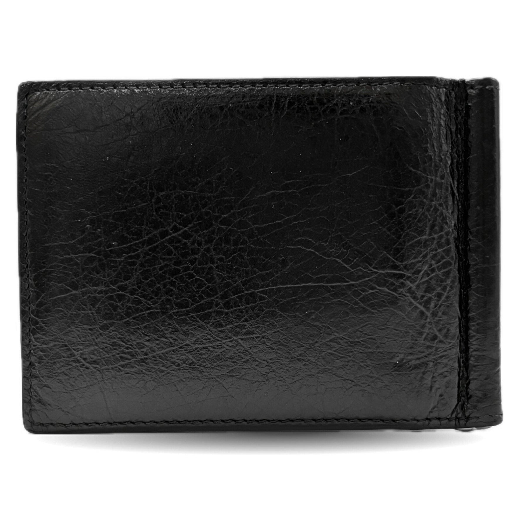 Balenciaga Monaco BB Money Clip Men's Black Lambskin Leather Bifold Wallet, 2024SS,