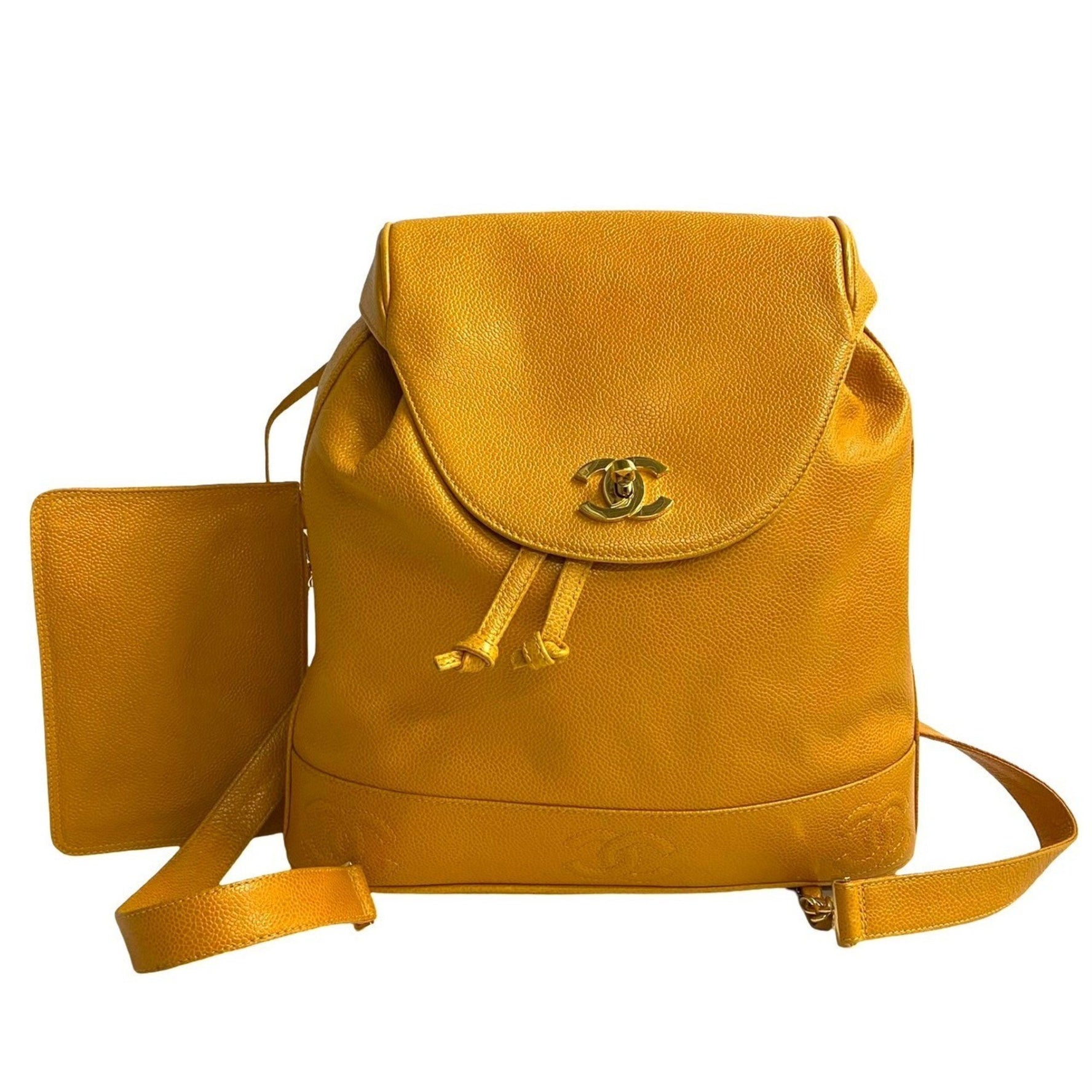 CHANEL Triple Coco Caviar Skin Backpack with Mark, Yellow