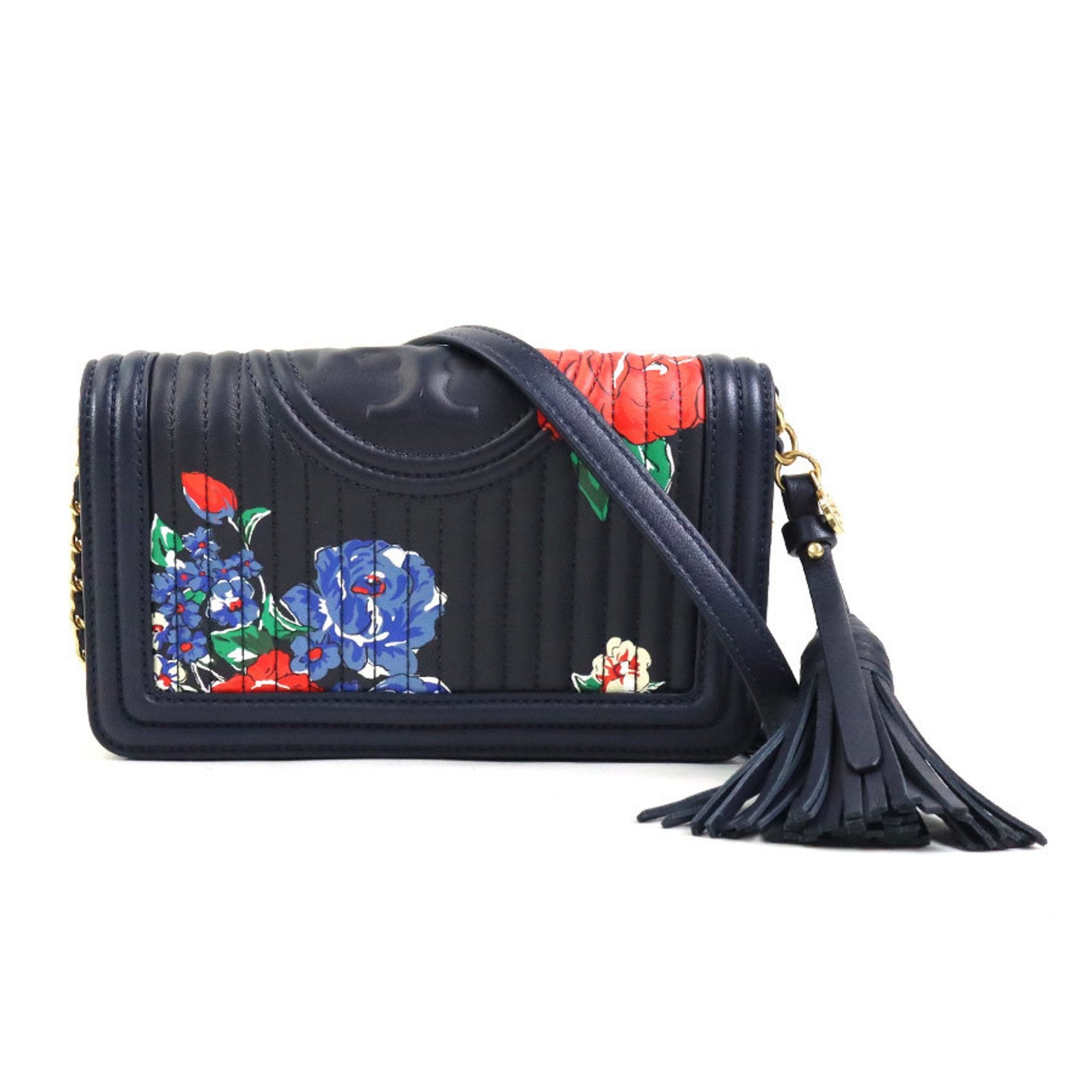 Tory Burch Women's Navy Leather Chain Wallet 56286a