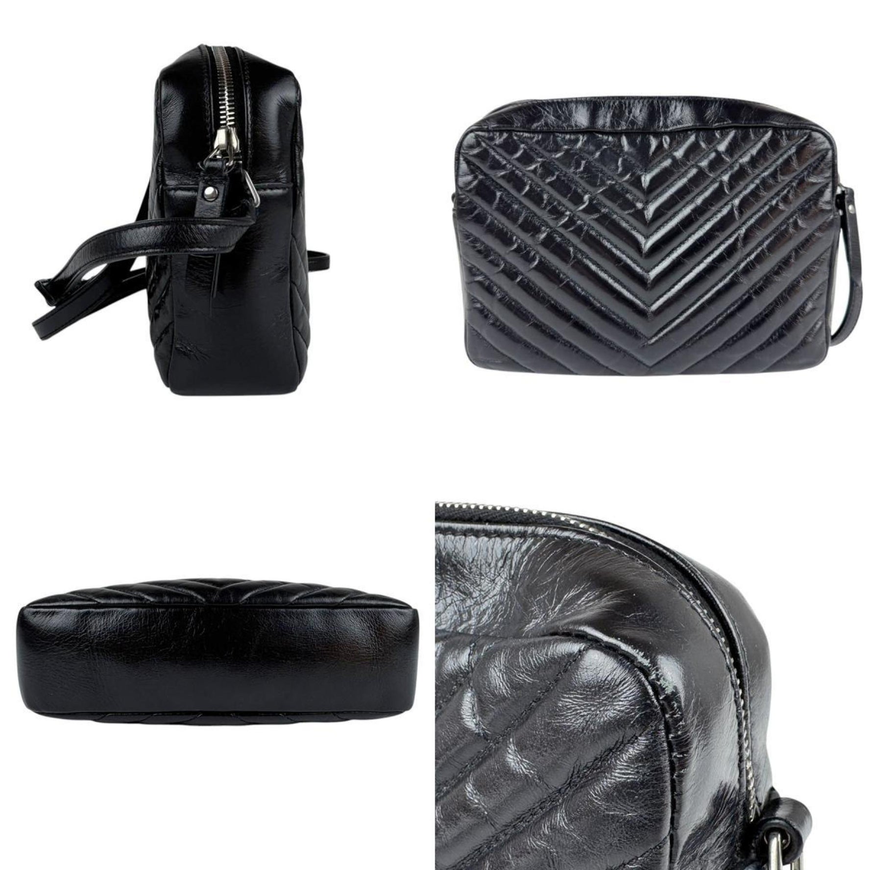 Saint Laurent shoulder bag leather black silver women's z3724