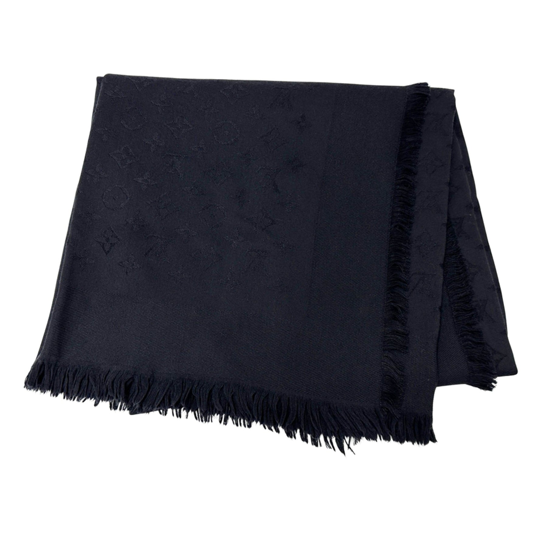 Louis Vuitton Monogram Scarf and Men, Brand Scarf, Stole, Silk Noir, Black, Large, Throw, Blanket